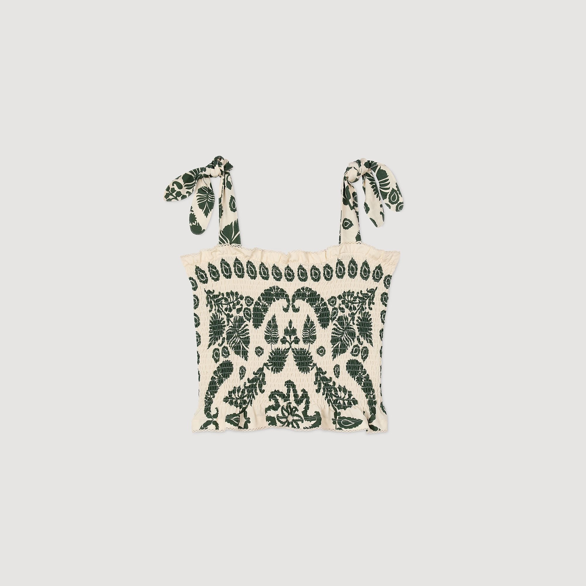 FLORAL MOTIF SMOCKED TOP - 6