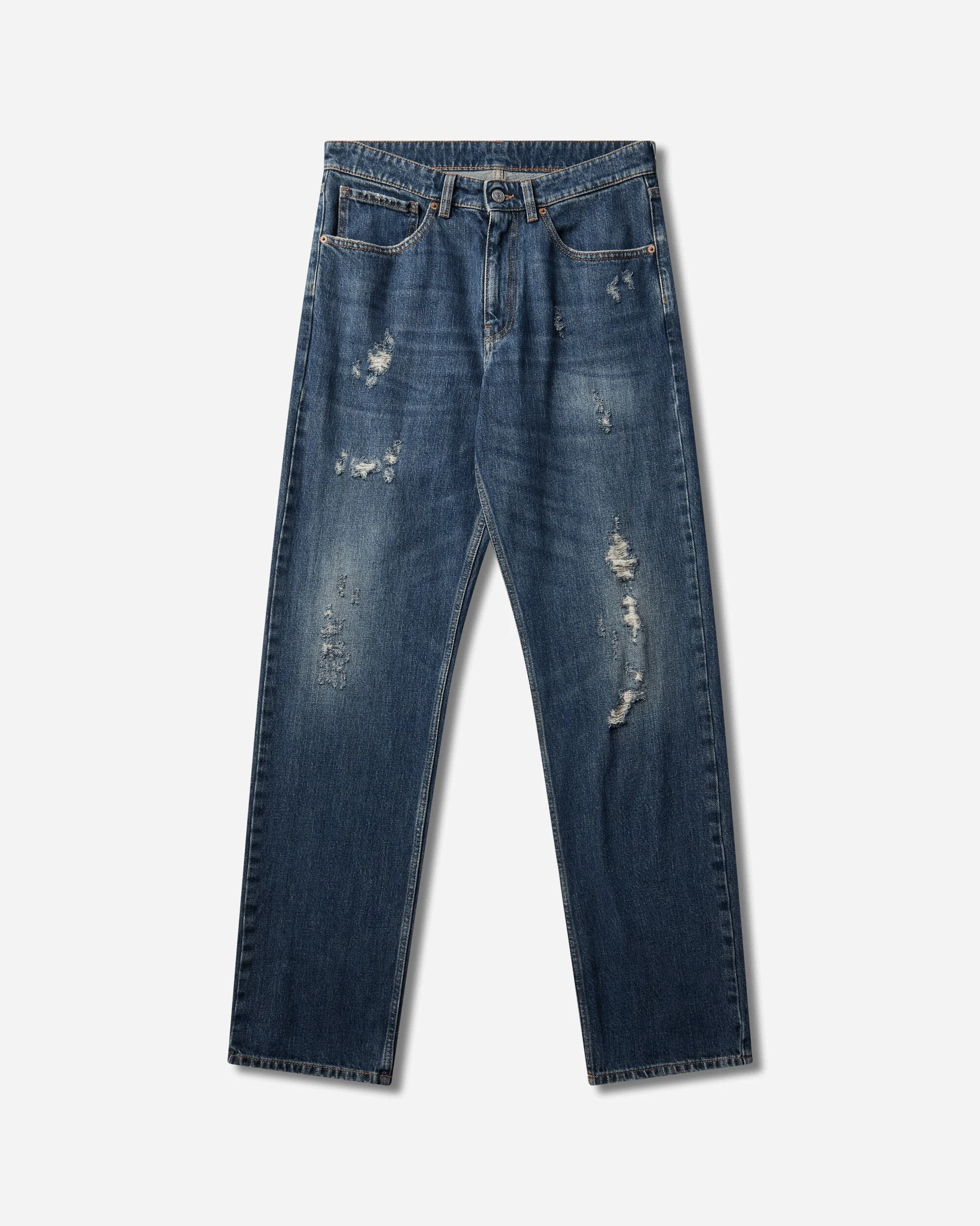 Men's Distressed Straight-Leg Jeans Dark Blue - 1