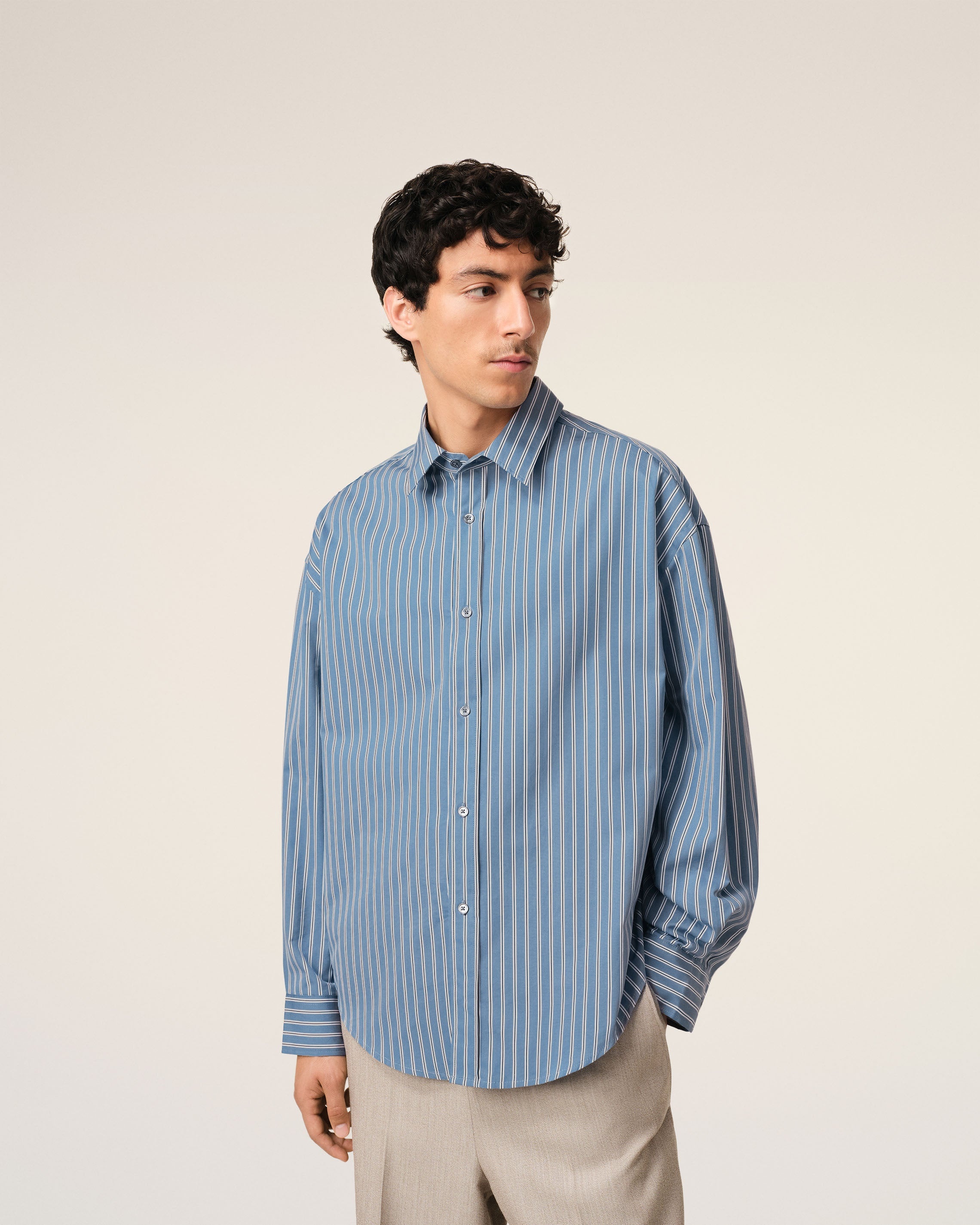BLUE COTTON BOXY FIT SHIRT - 3
