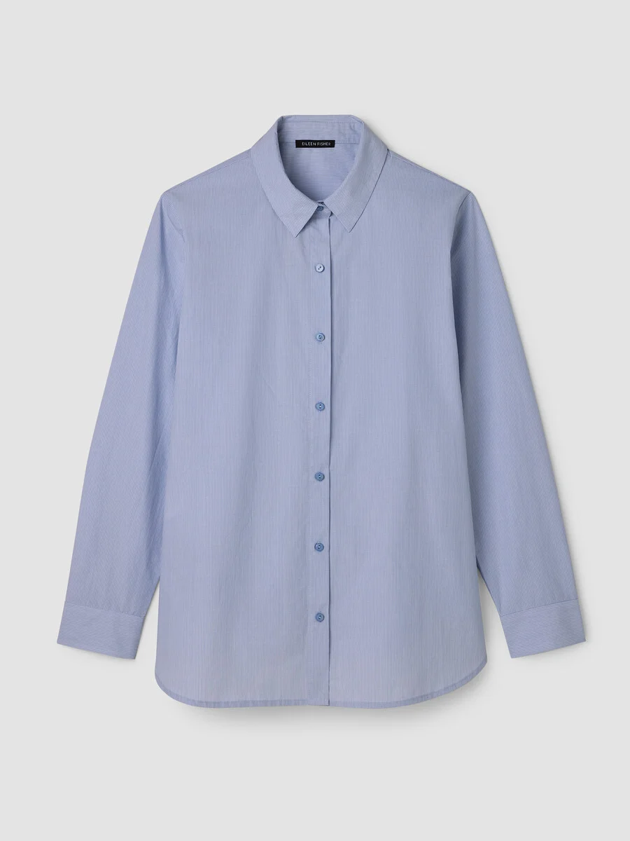 Striped Organic Cotton Poplin Classic Collar Shirt - 1