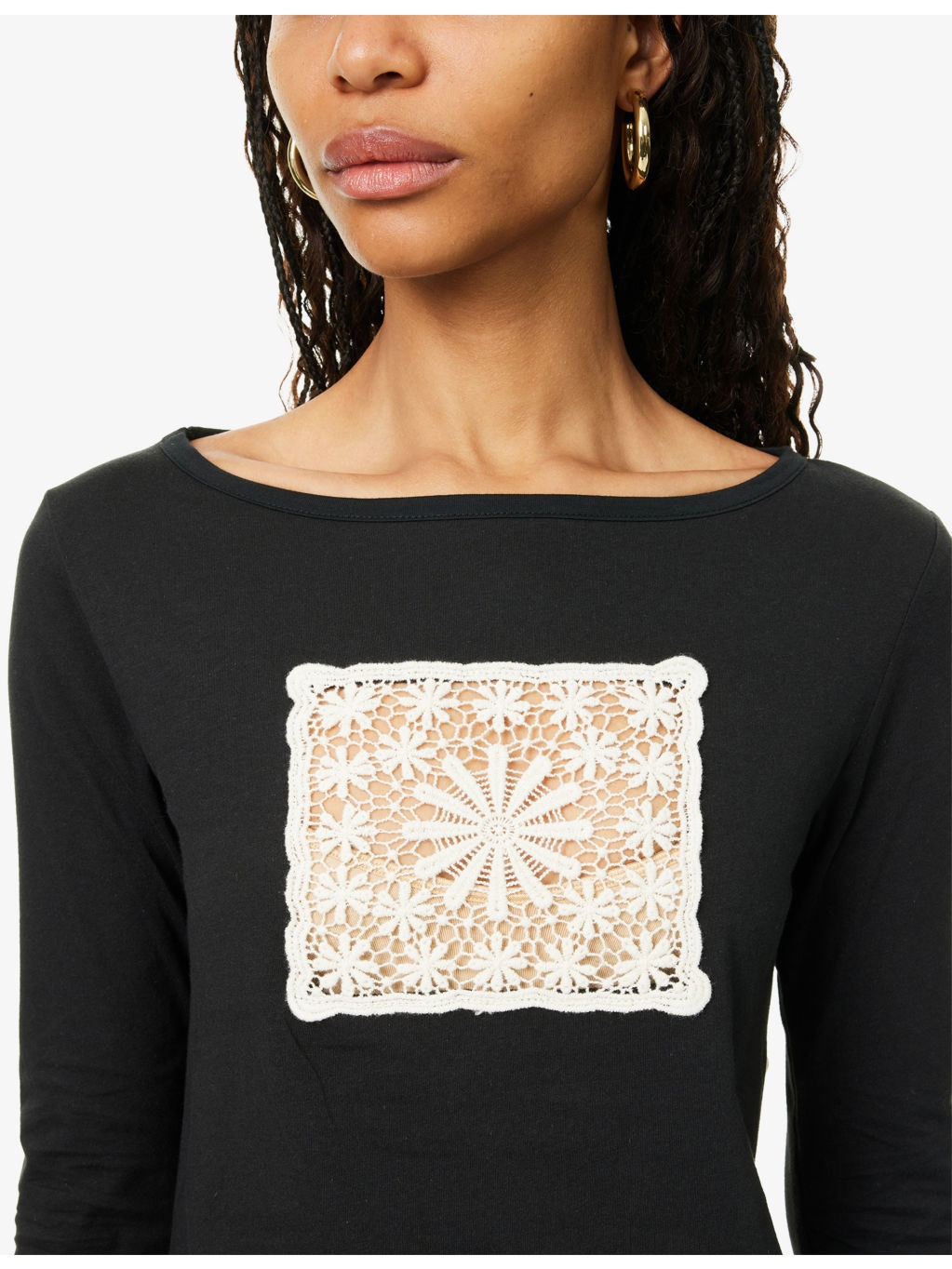 Doilie Embroidered-Patch Long-Sleeve Cotton-Jersey Top - 5