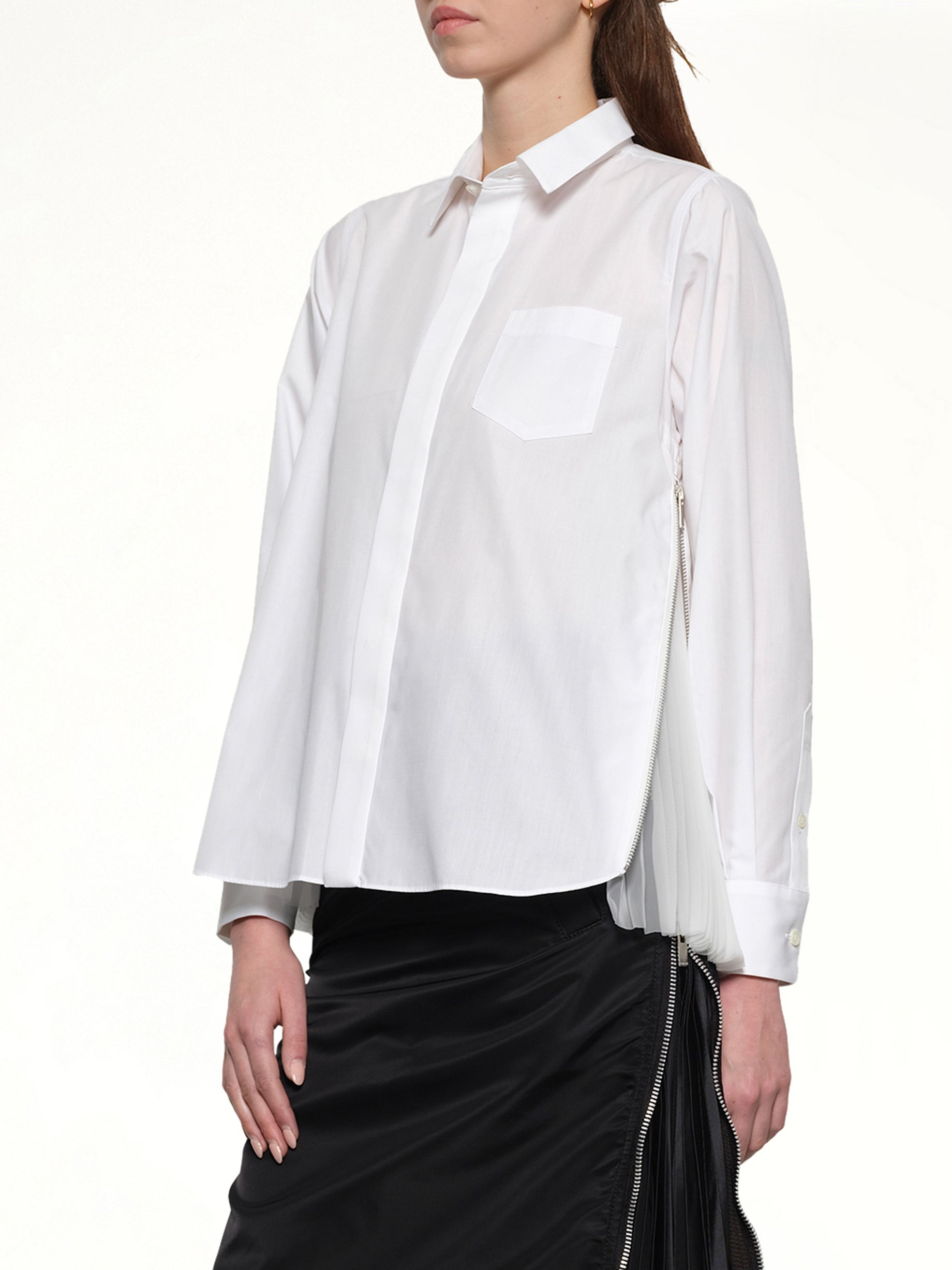 Poplin x Chiffon Shirt in Off White - 6