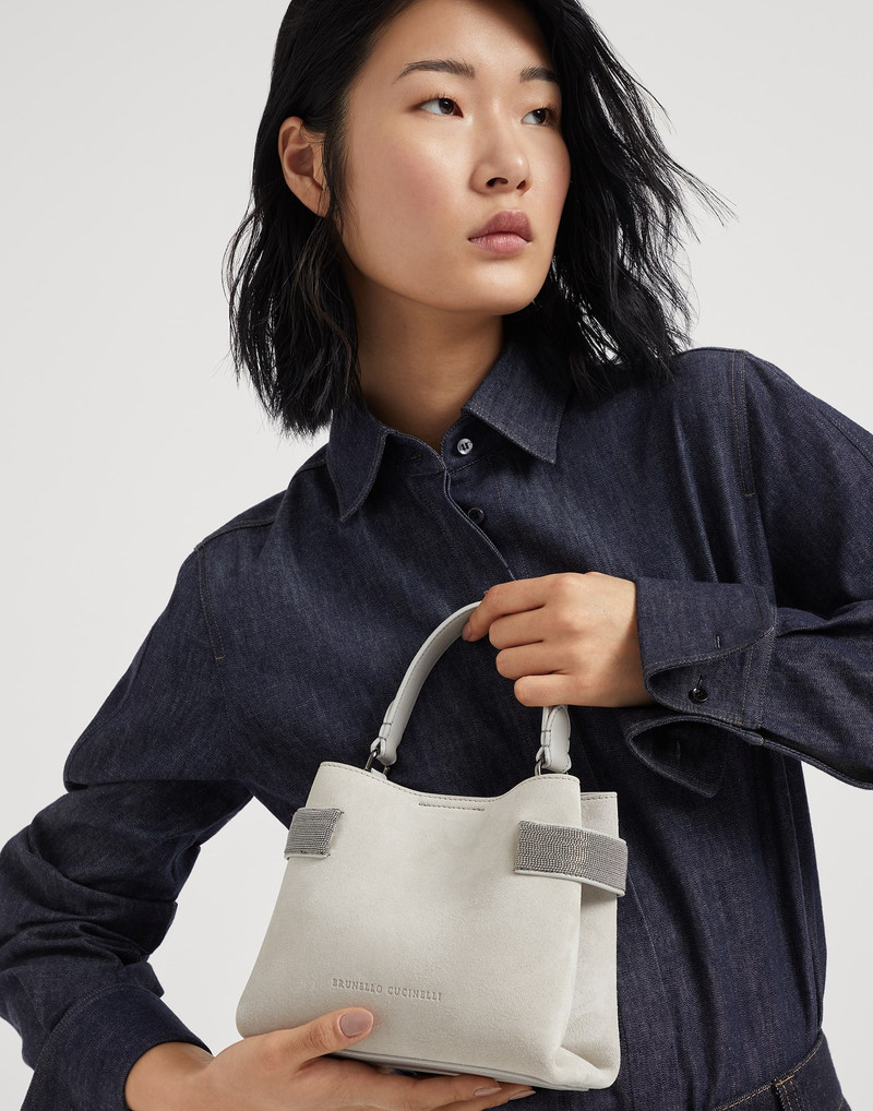 Essence small top-handle bag in suede with precious bands 4