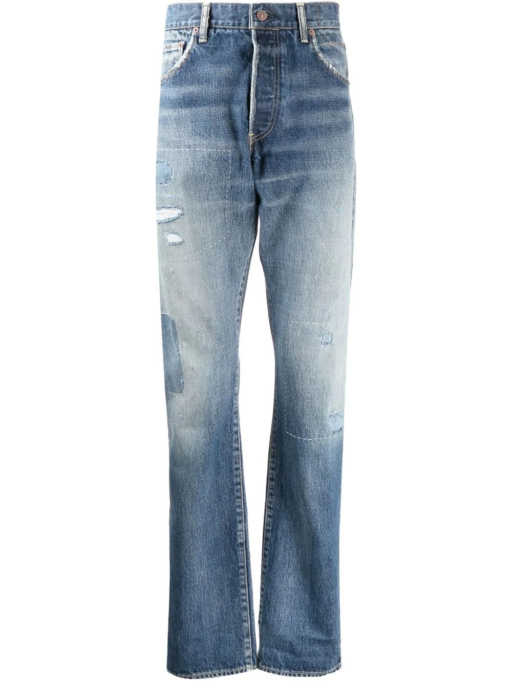 distressed-finish straight-leg jeans - 1