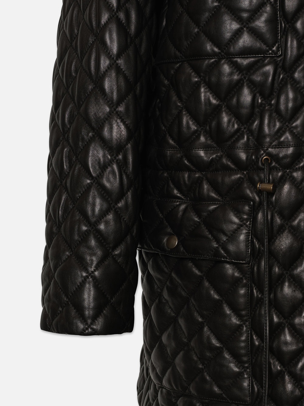 Leather Quilted Parka in Black - 5
