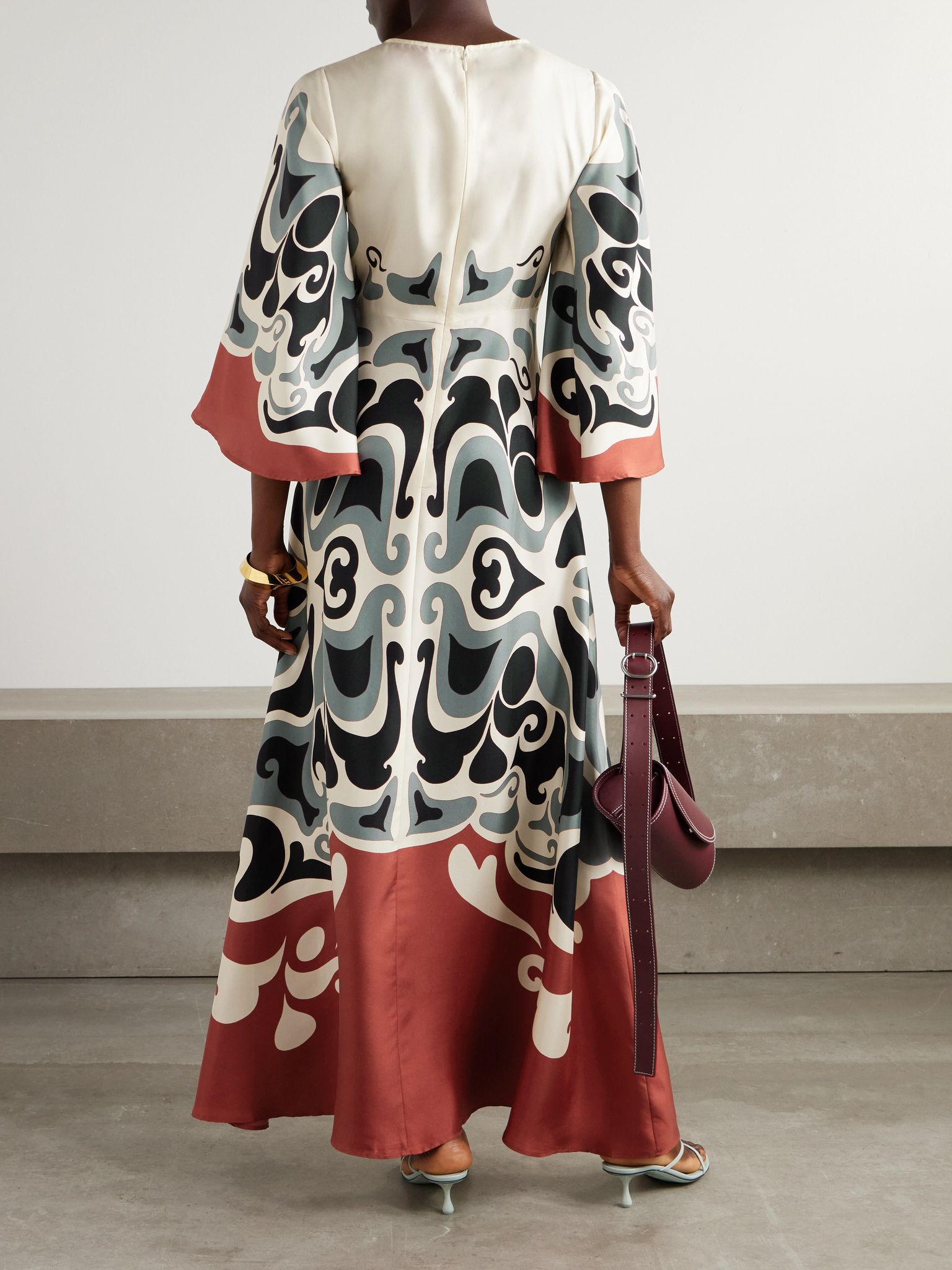 Silk-twill maxi dress Off-white - 3