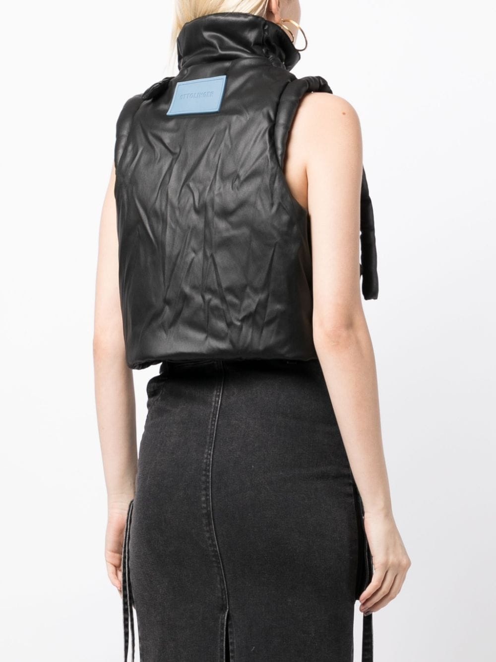 high-neck zip-up padded cropped vest - 4