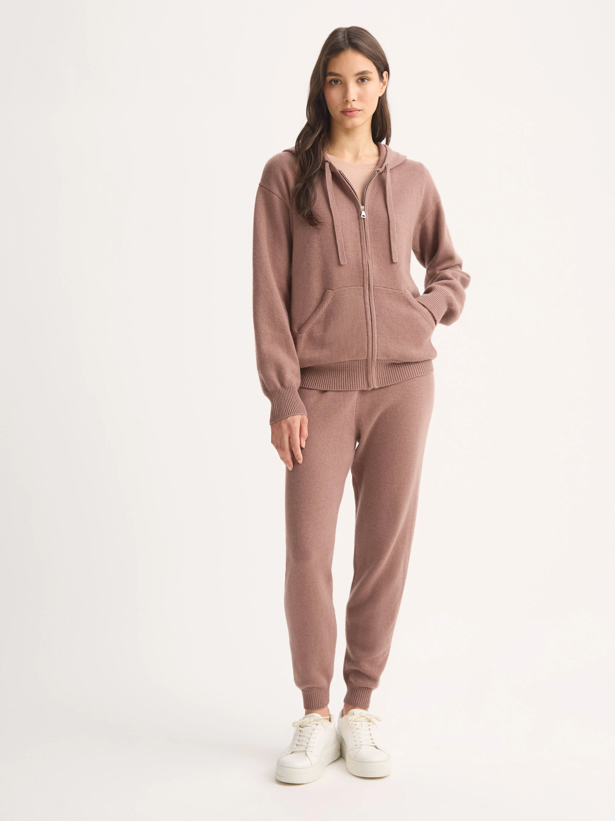 Women's Zip Up Hoodie Daphne Cashmere Rosewood - 1