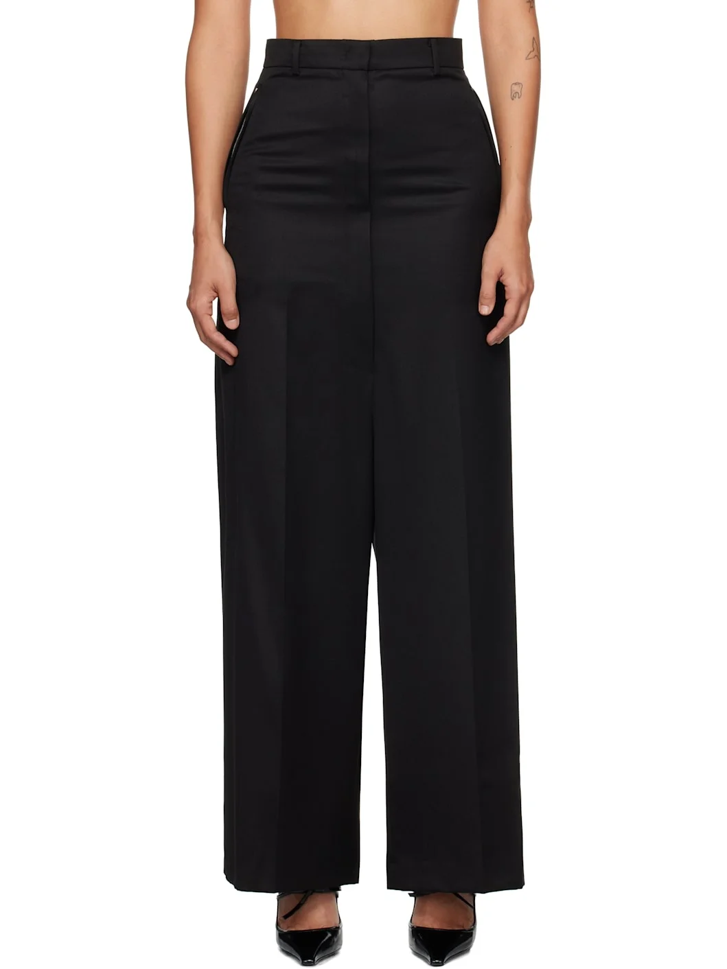 Black Side Folded Wide Trousers - 1
