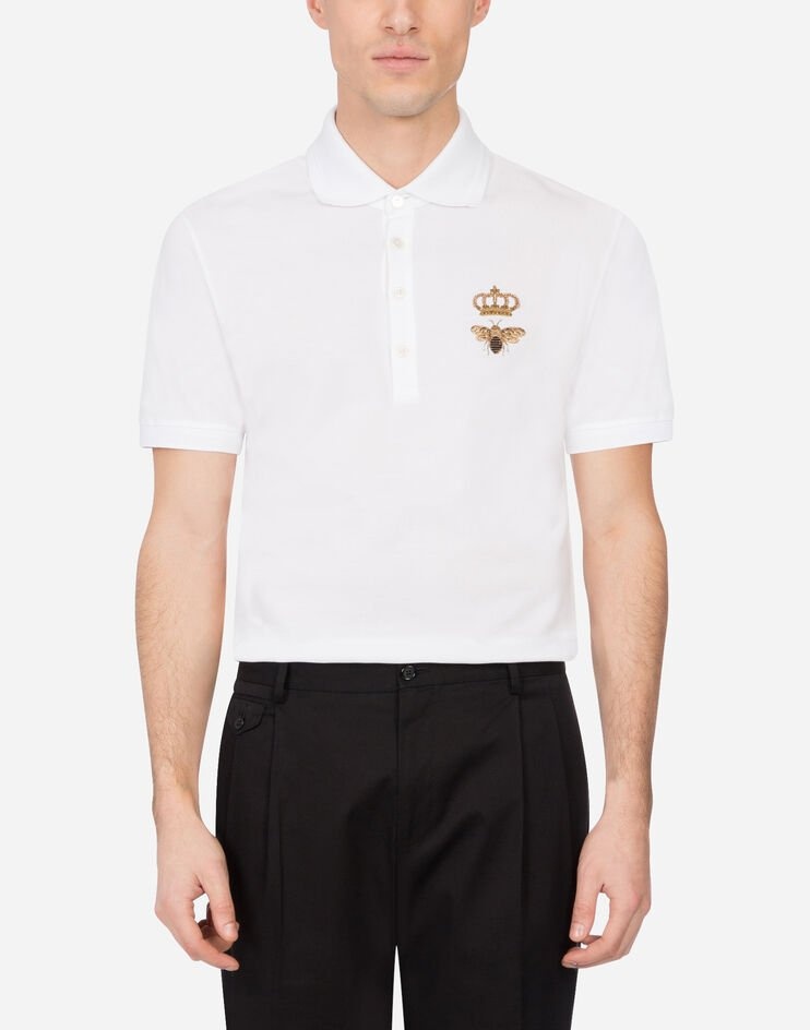 Cotton piqué polo-shirt with lurex embroidery - 1