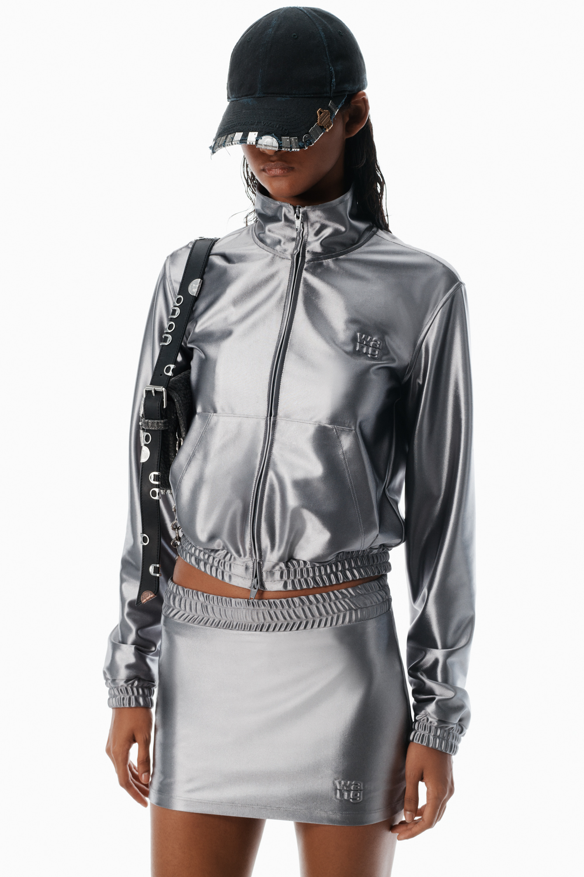grey satin faille logo miniskort - 3