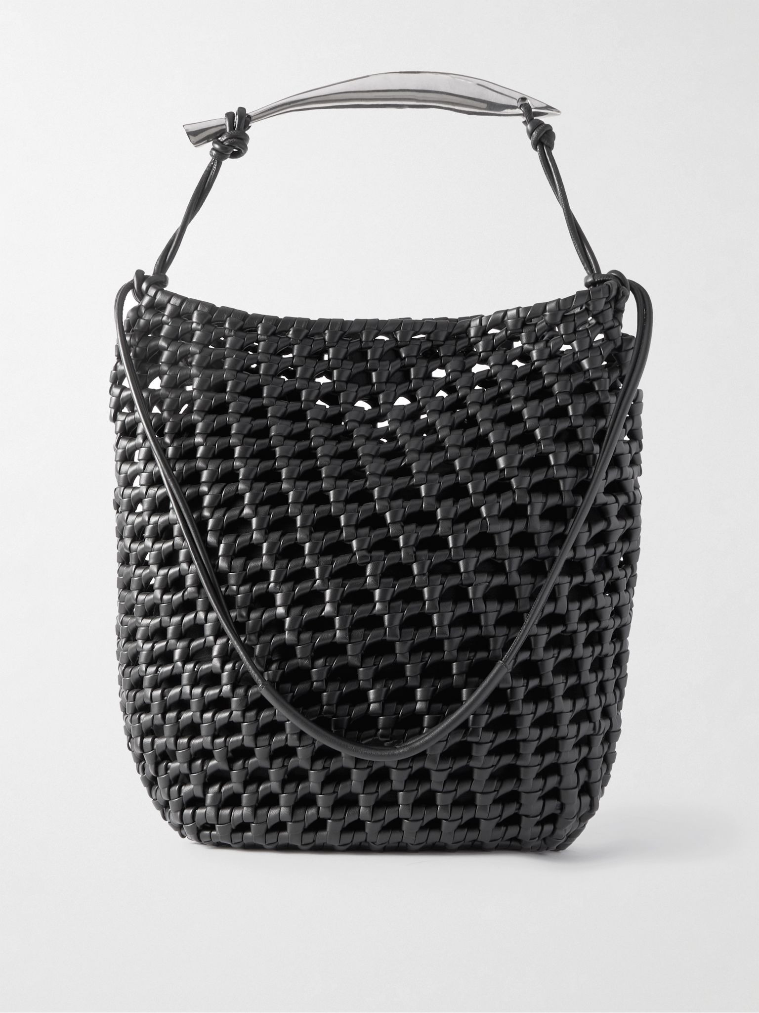 Sardine Embellished Intrecciato Woven Leather Tote Bag Black - 1