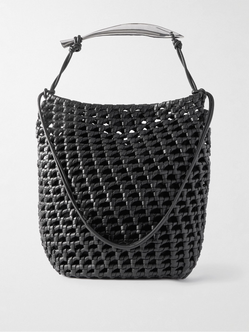 Sardine Embellished Intrecciato Woven Leather Tote Bag Black 1