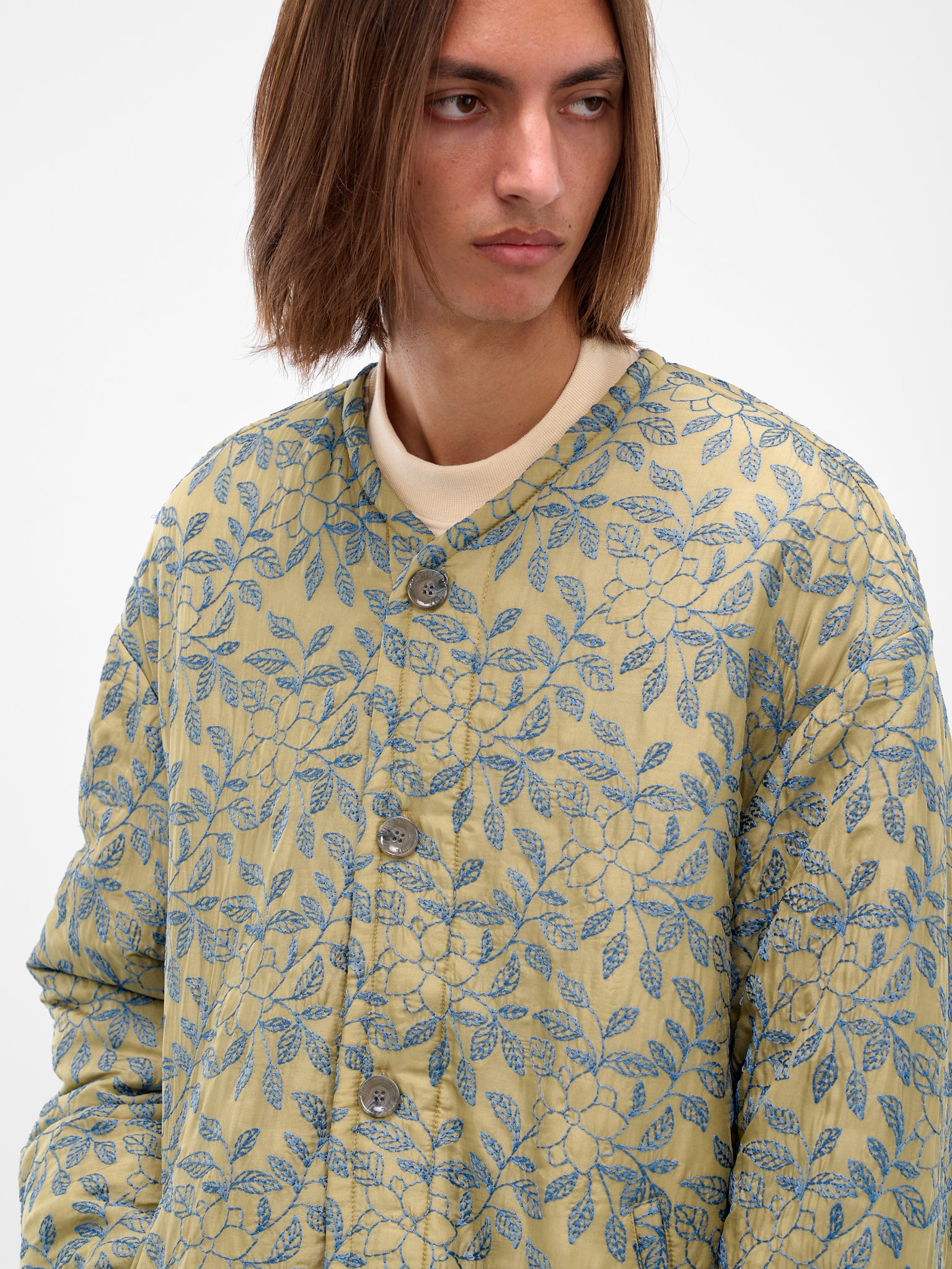 Green Floral Embroidered Liner Jacket - 4