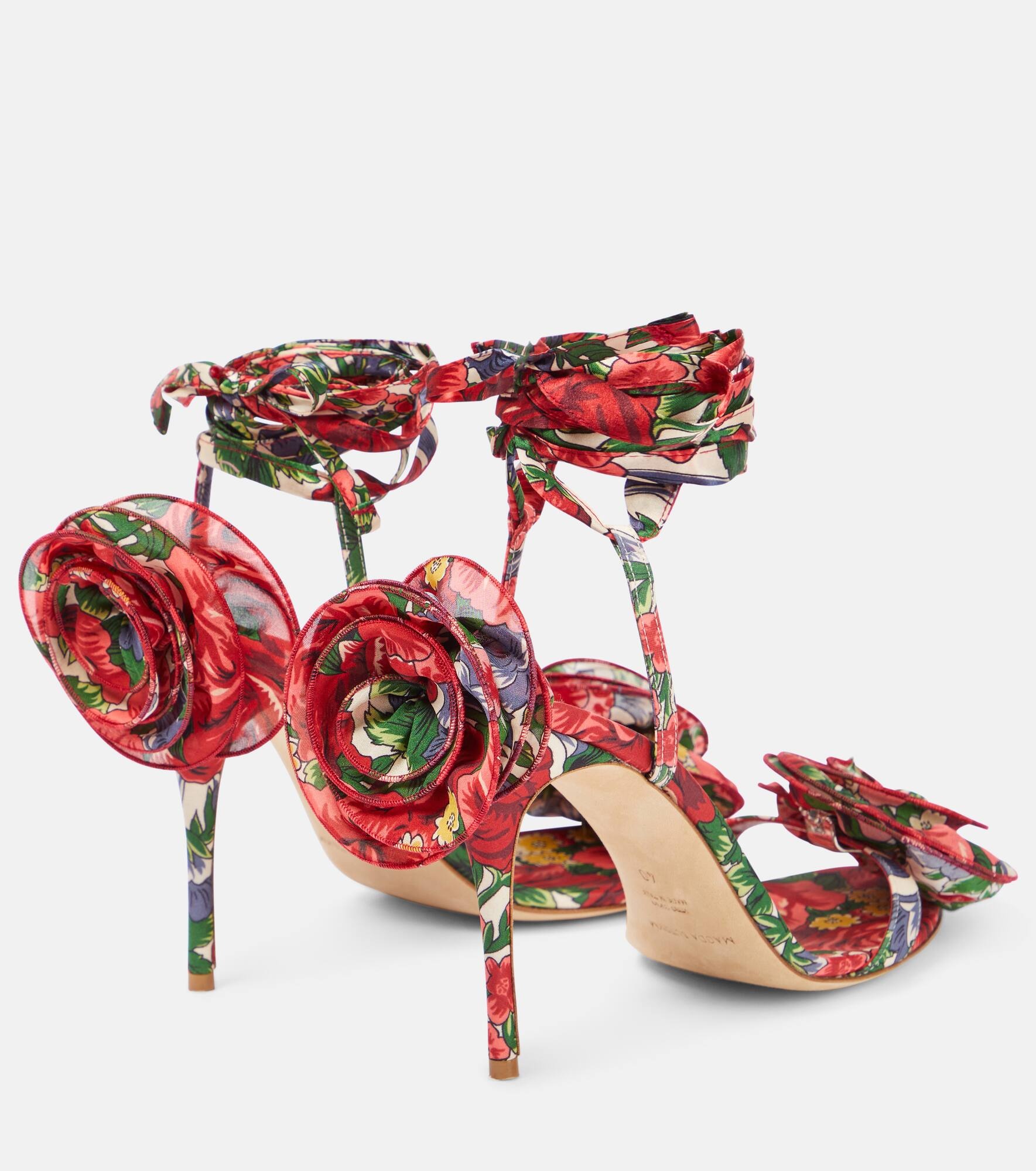 Floral-appliqué satin slingback sandals - 3