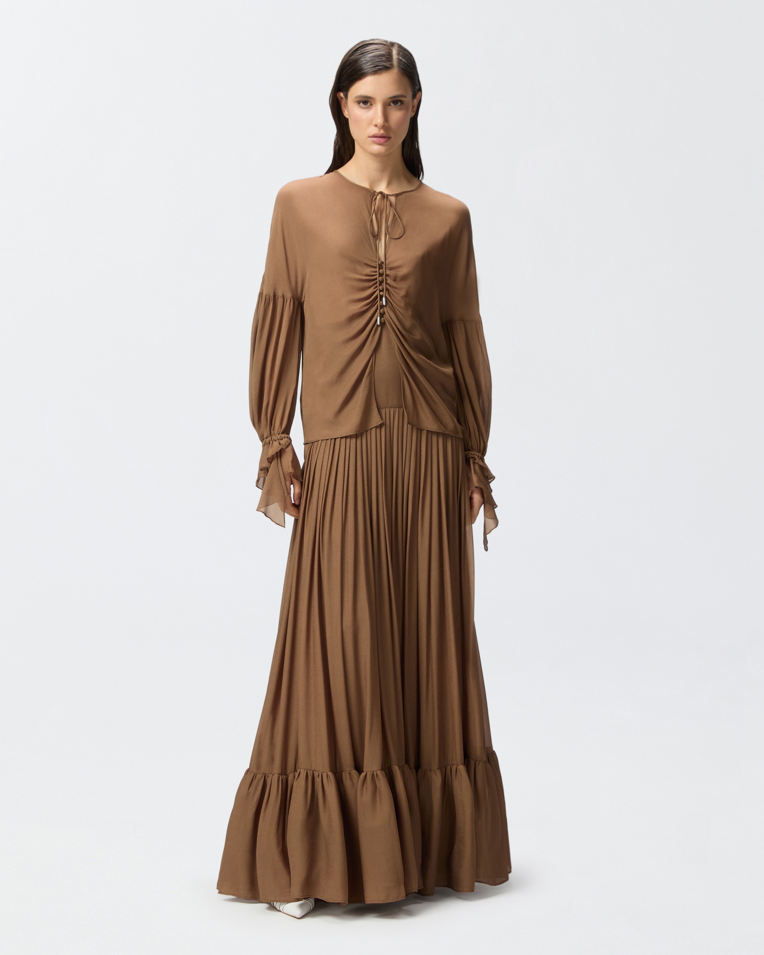 FLOWING BLOUSE WITH GATHERING AND CUFF RUFFLES - 3