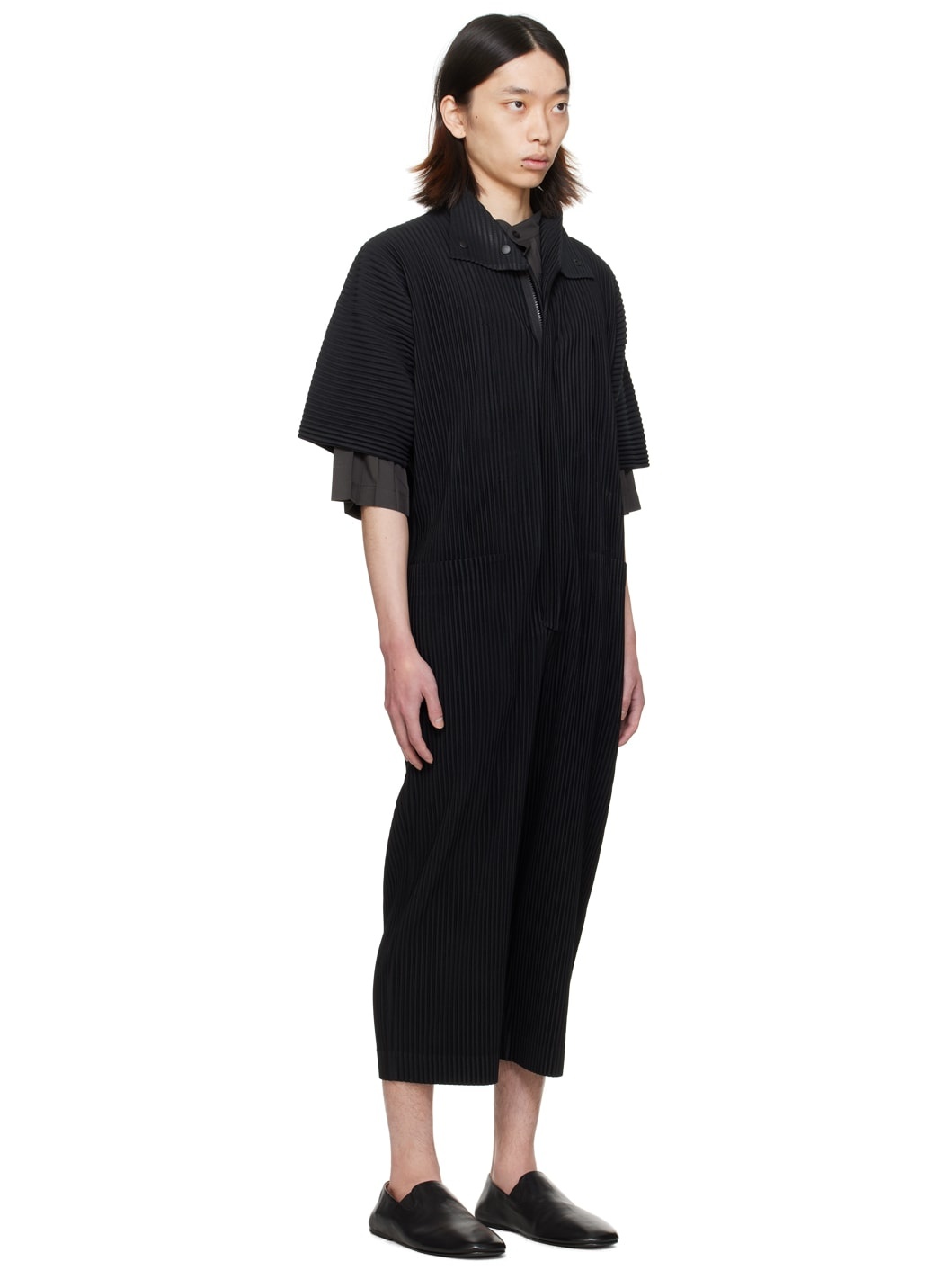 Black Pleats Bottoms Jumpsuit - 2