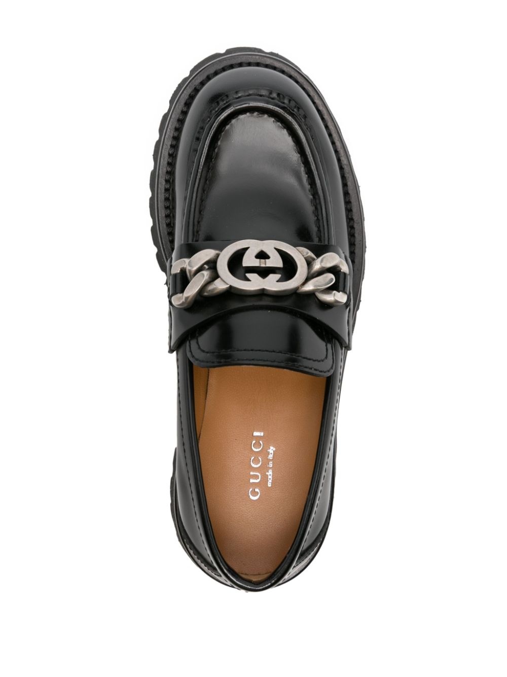 logo-chain leather loafers - 4