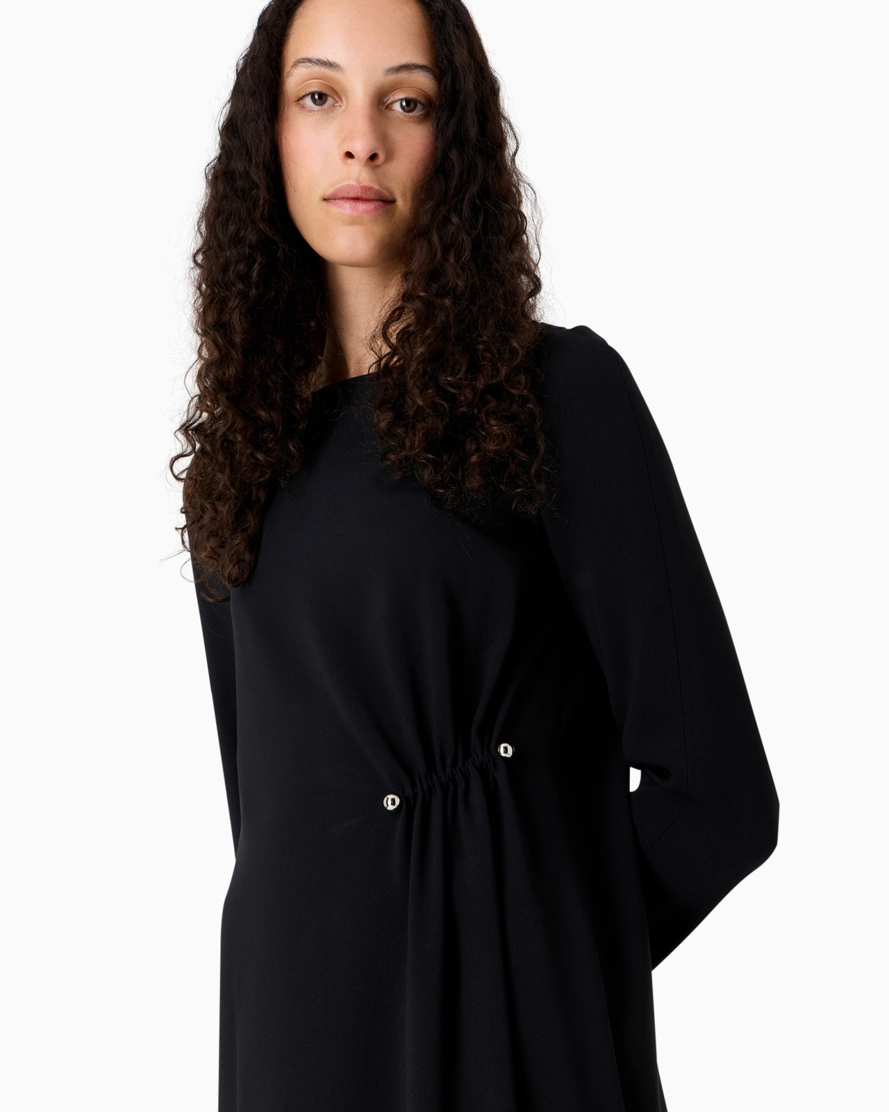 Draped envers satin tunic dress with piercing-style closure - 5