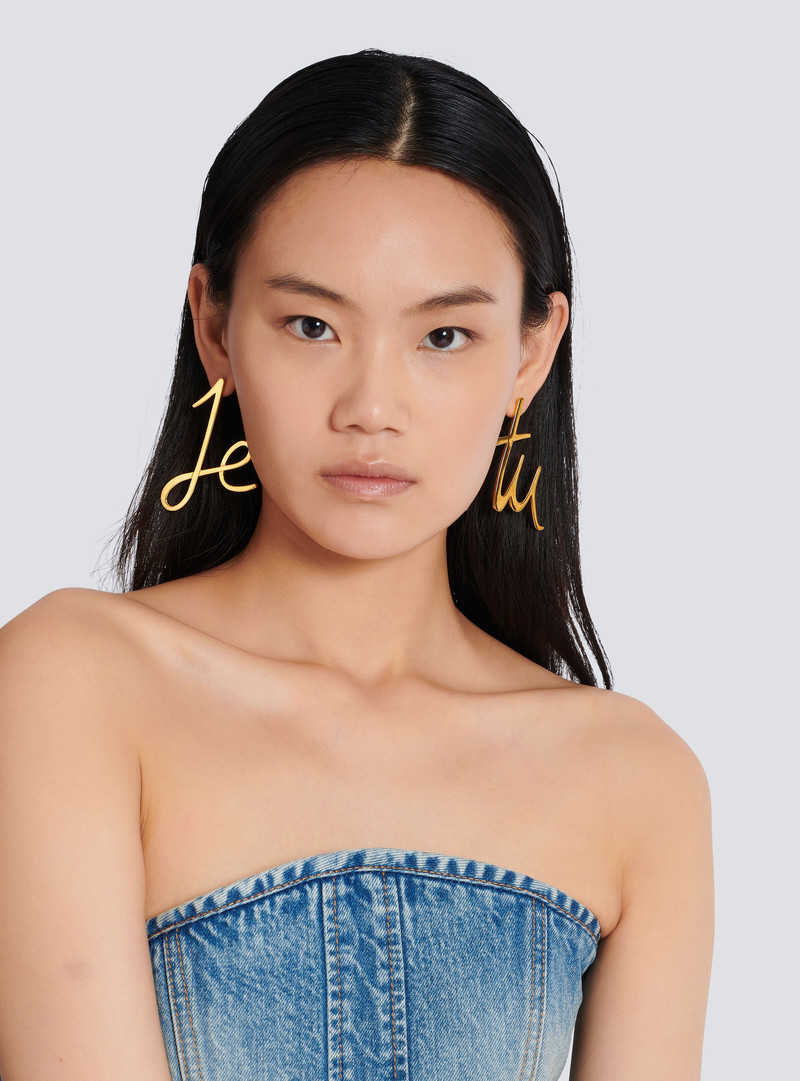 Balmain Brass pronoun earrings outlook