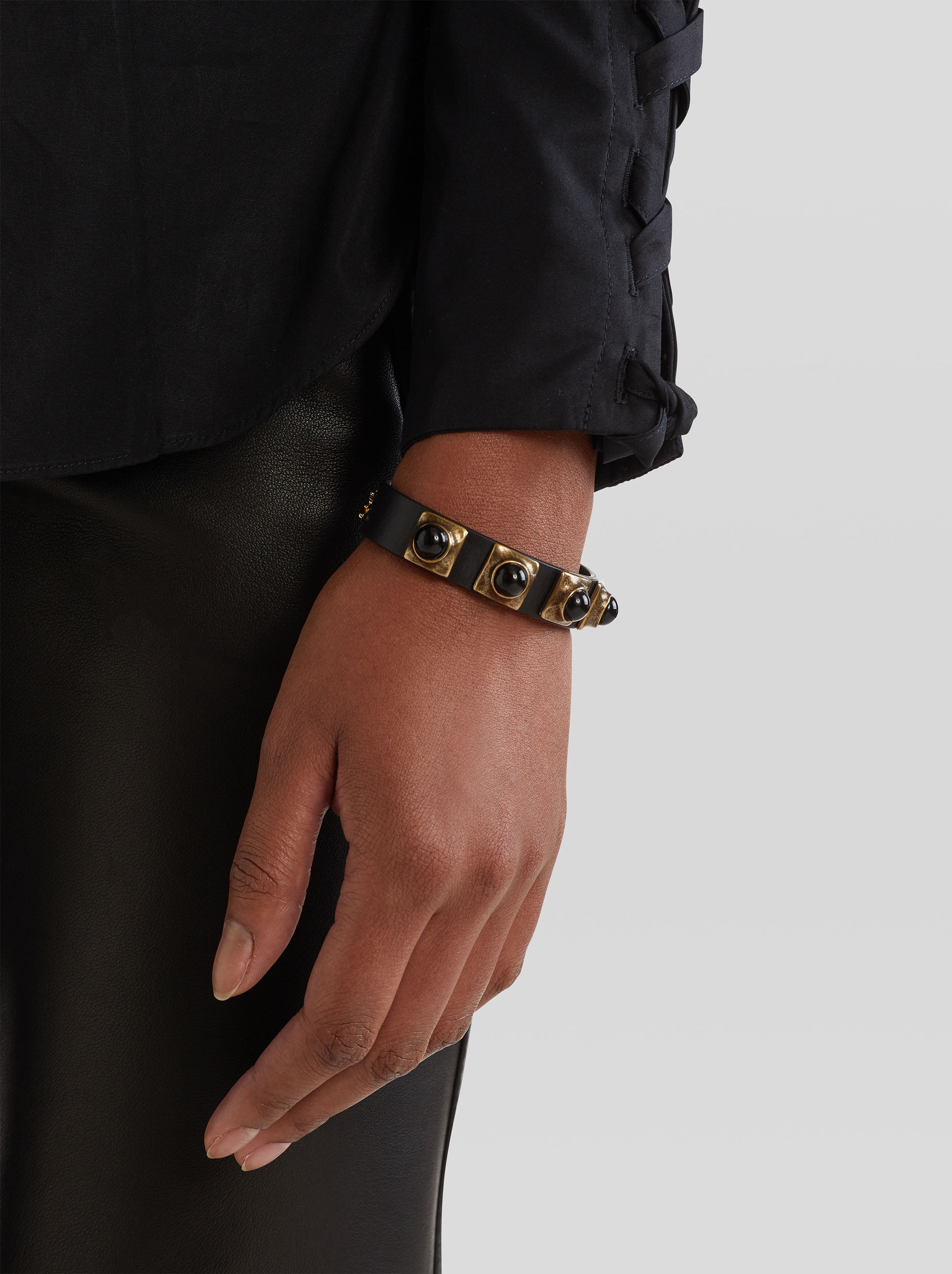 LEATHER CROWN ME BRACELET WITH STUDS AND CABOCHON STONES - 2