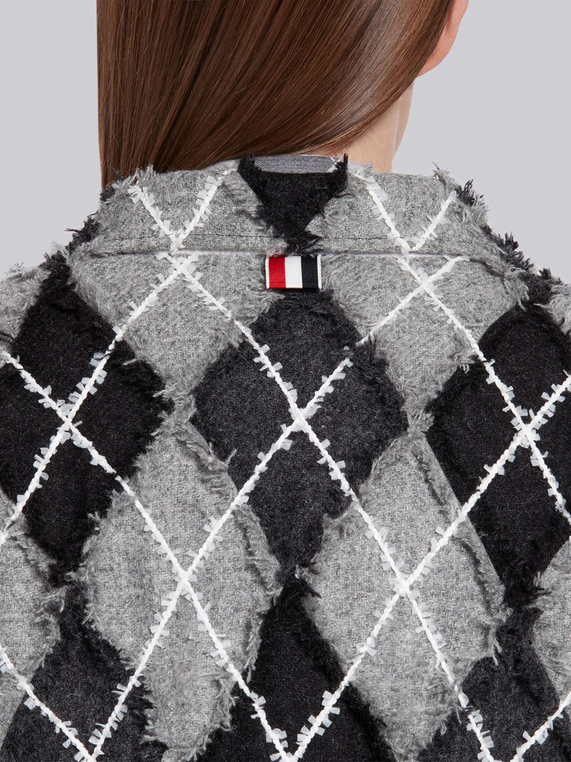 Grey and Navy Wool Frayed Seamed Argyle Classic Chesterfield Overcoat 5