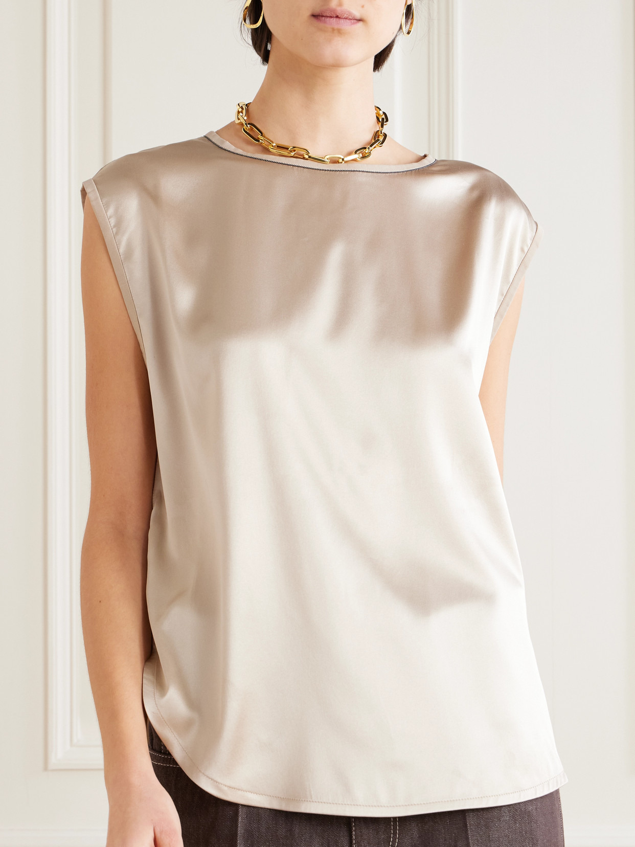 Bead-embellished Silk-blend Satin Top - 4