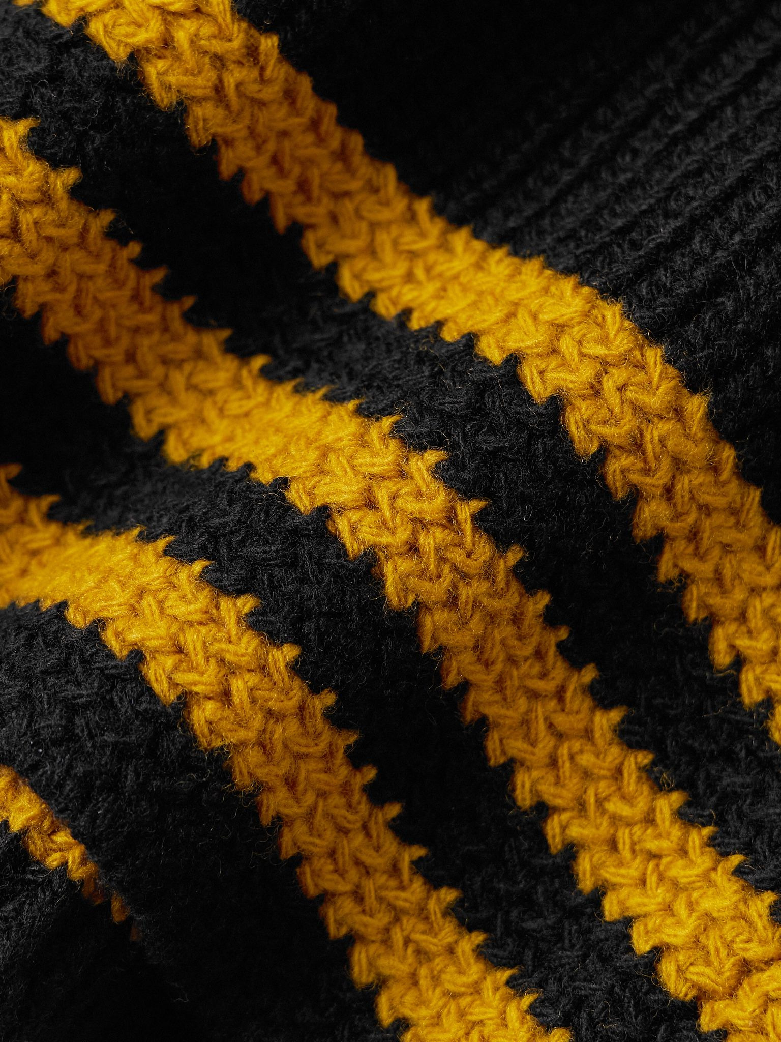 Deck Striped Ribbed Wool Sweater Black - 4