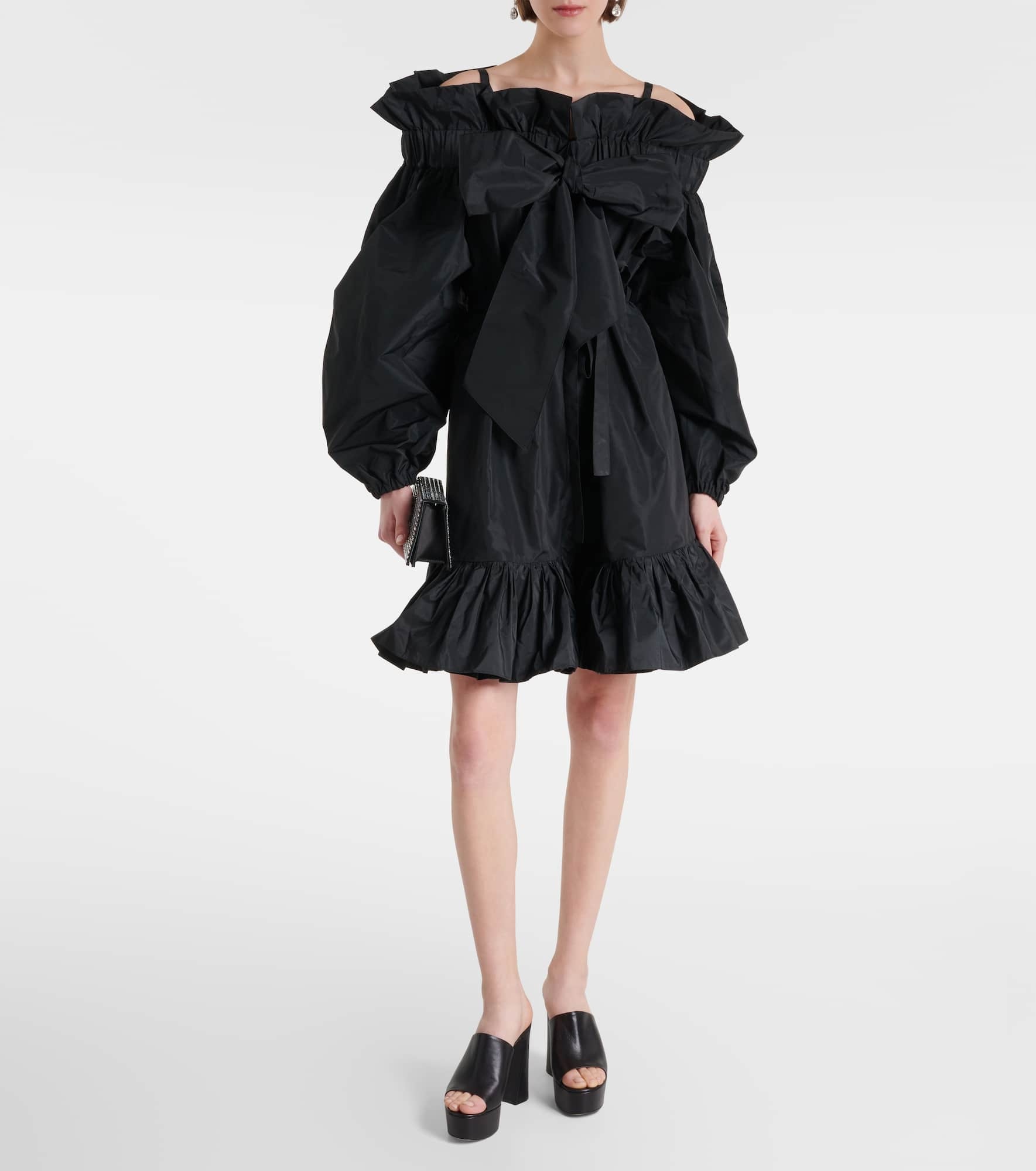 Bow-detail ruffled faille minidress - 2