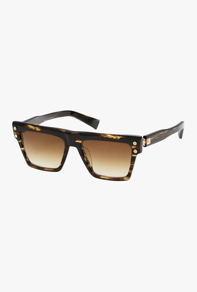 Balmain Dark brown and gold-tone acetate B-V sunglasses outlook