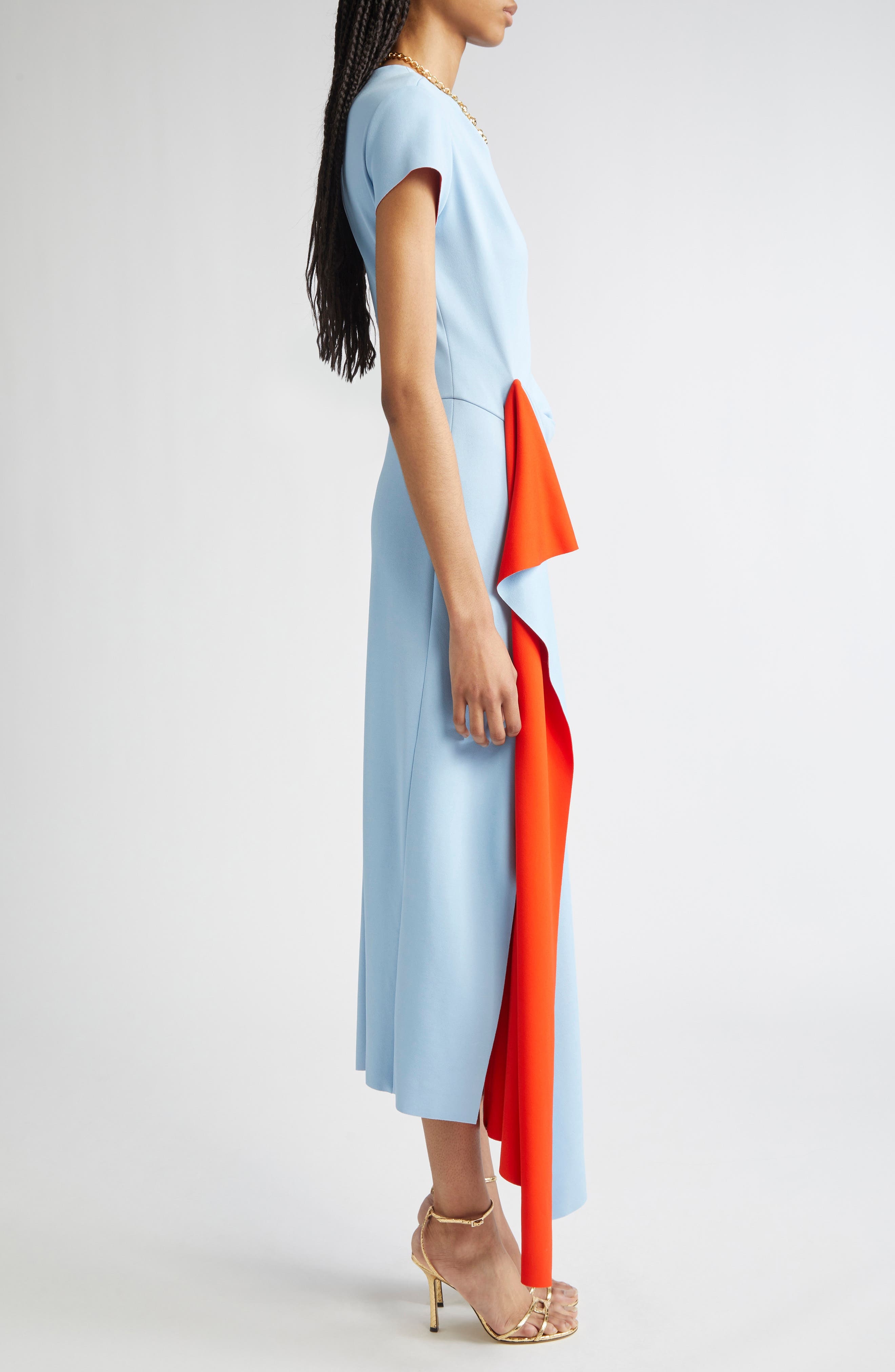 Oscar de la Renta Drape Front Double Face Jersey Dress in Blue/Carnelian at Nordstrom - 3
