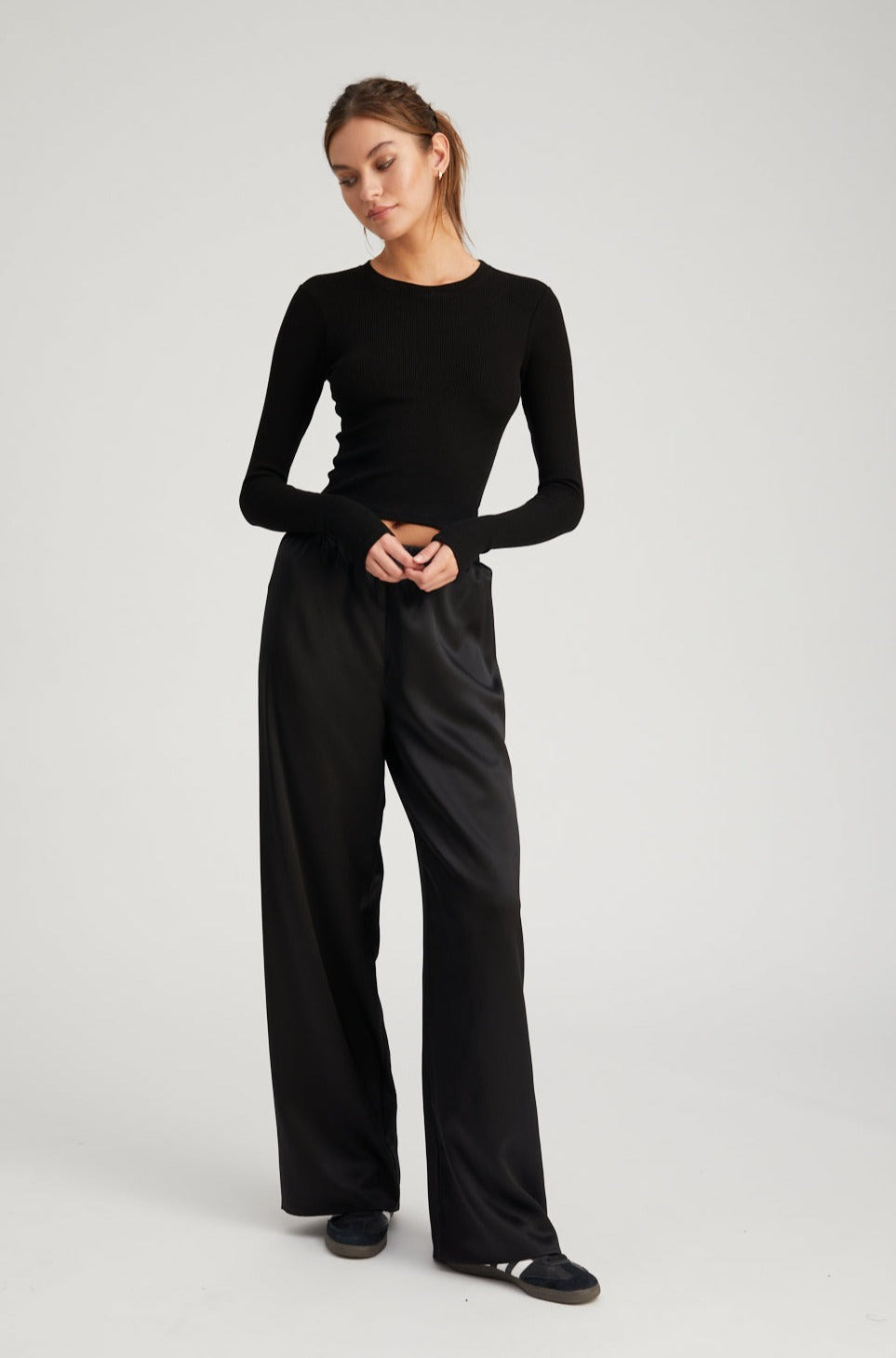 BLACK SILK EASY PANTS - 2
