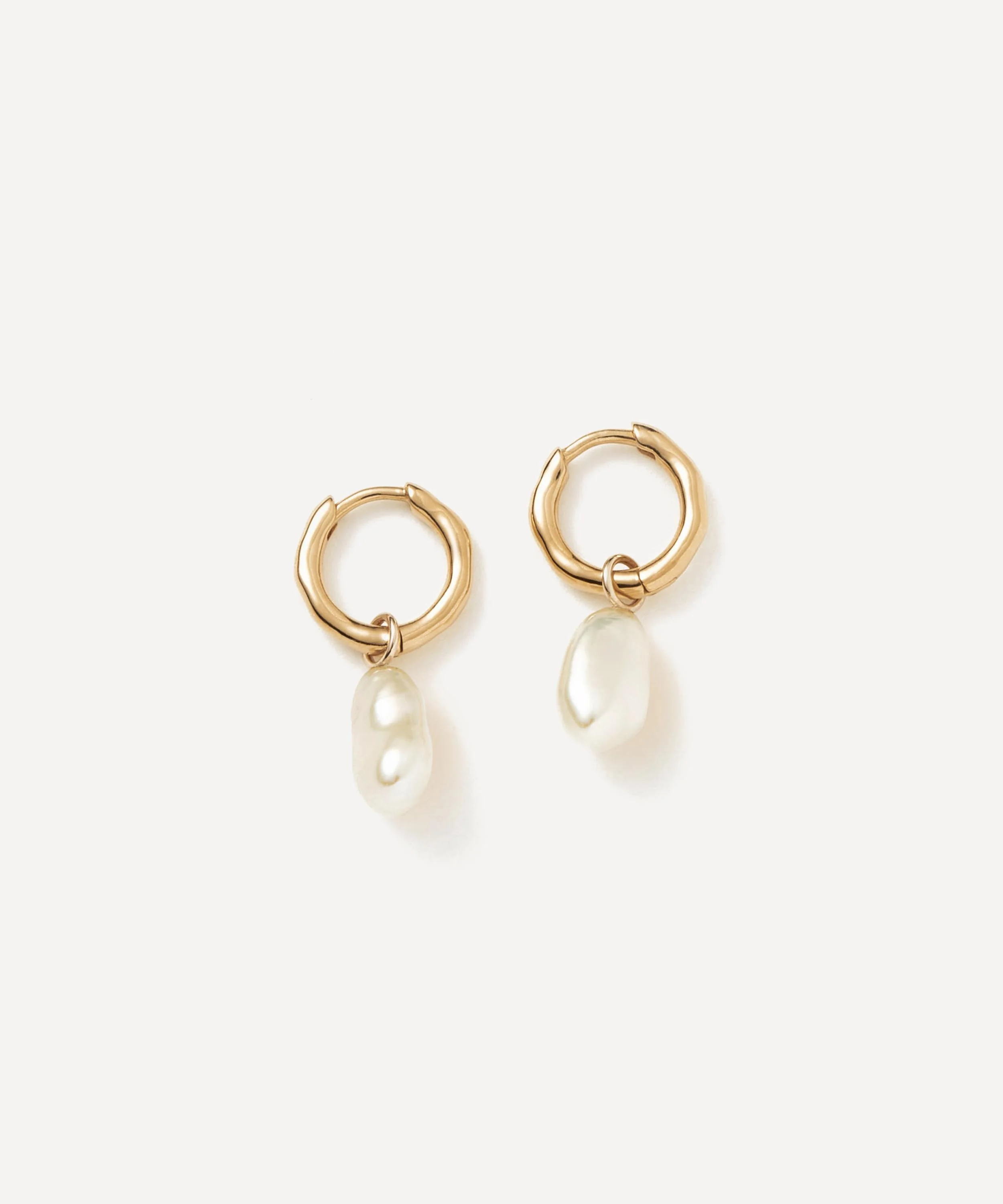 14ct Gold Fine Pearl Drop Mini Hoop Earrings - 1