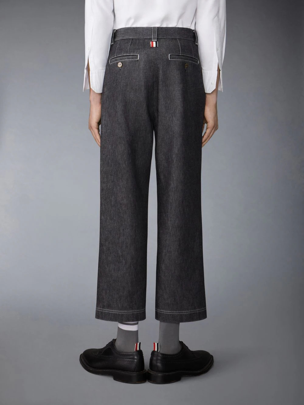 Washed Denim Contrast Topstitching Unconstructed Single Welt Pocket Trouser - 3
