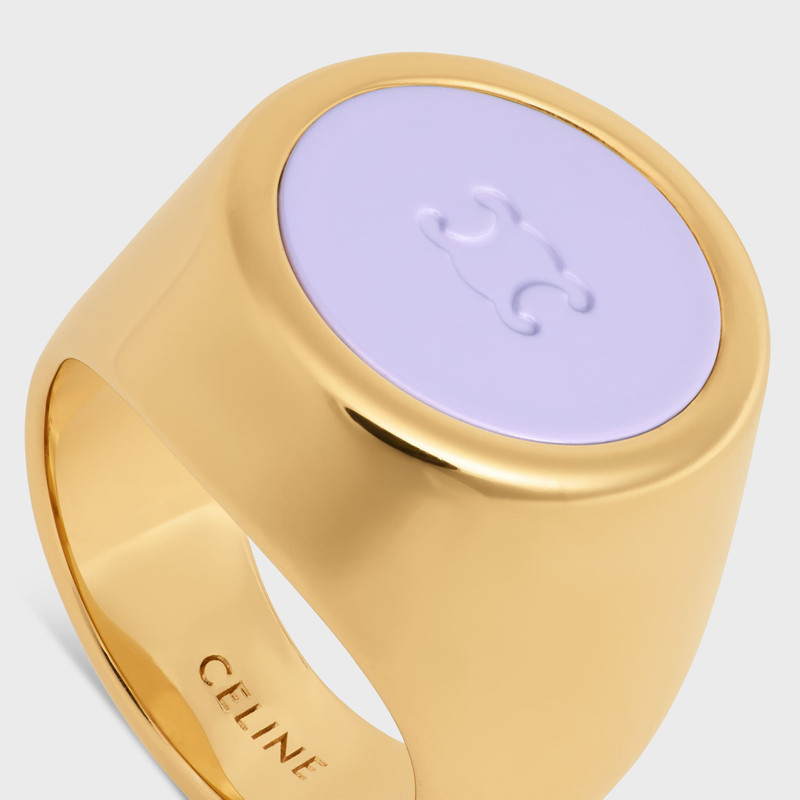 CELINE Triomphe Signet Ring in Varnish and Brass with Gold Finish outlook