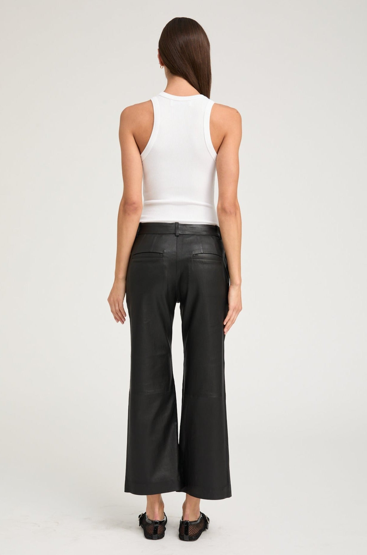 BLACK LEATHER CROPPED TROUSERS - 4