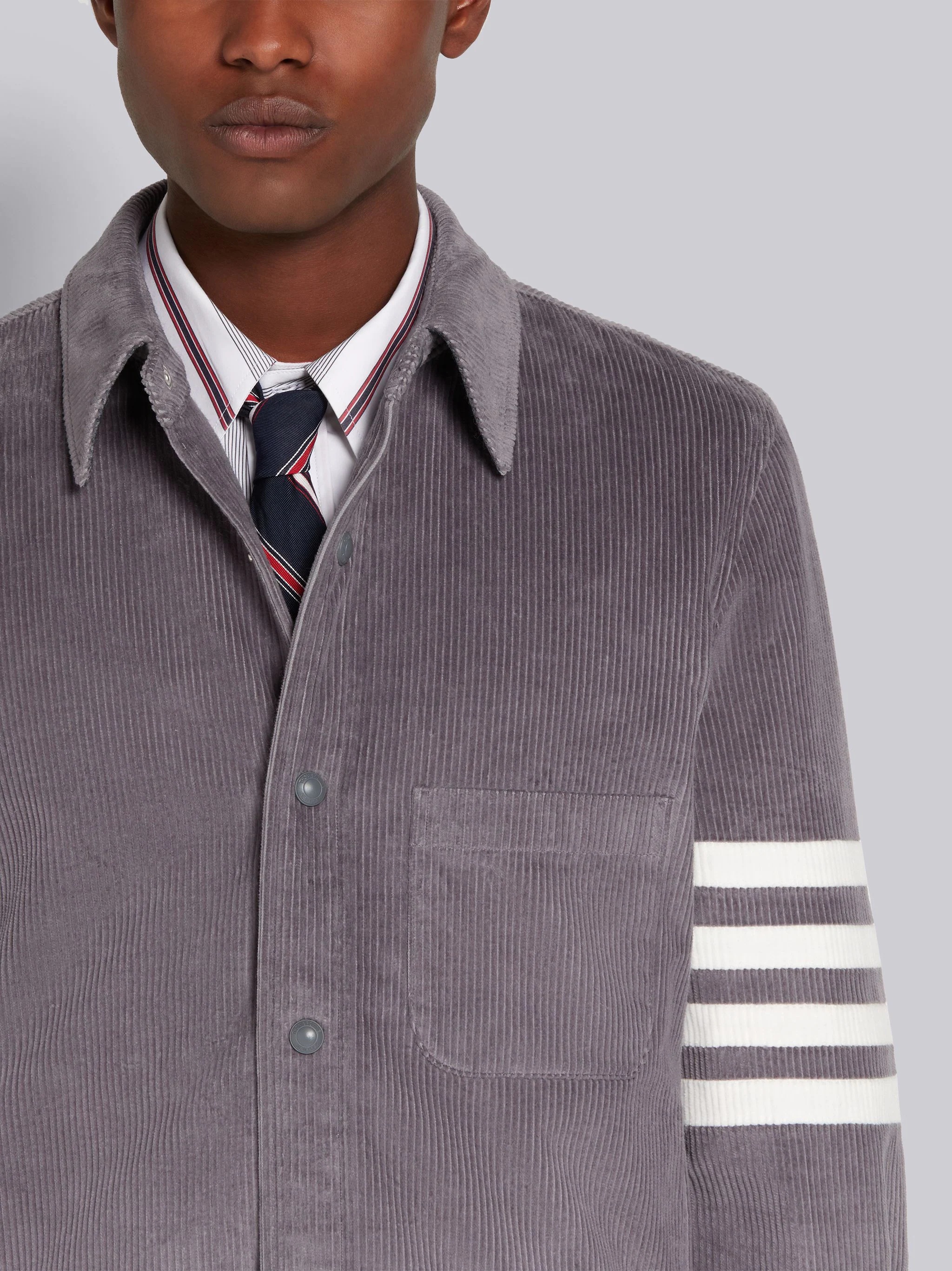 Dark Grey Garment Dyed Corduroy 4-Bar Snap Front Shirt Jacket - 5
