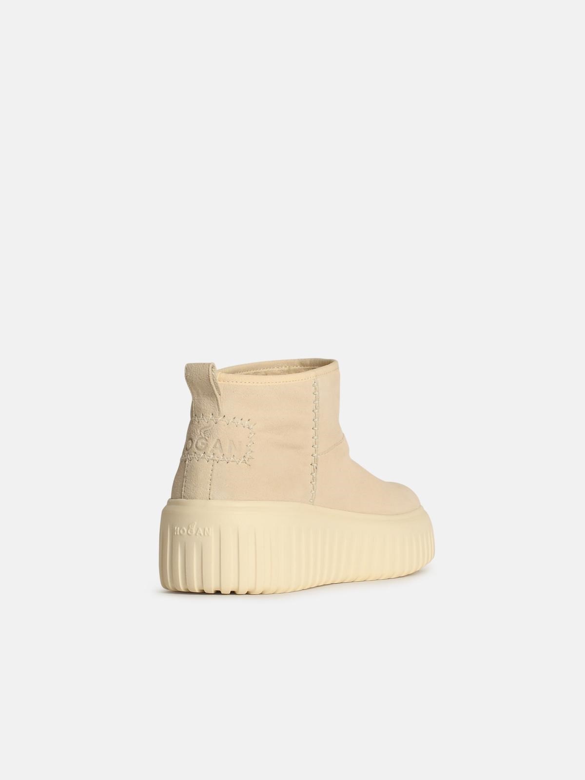 'H645' CREAM LEATHER ANKLE BOOTS - 3