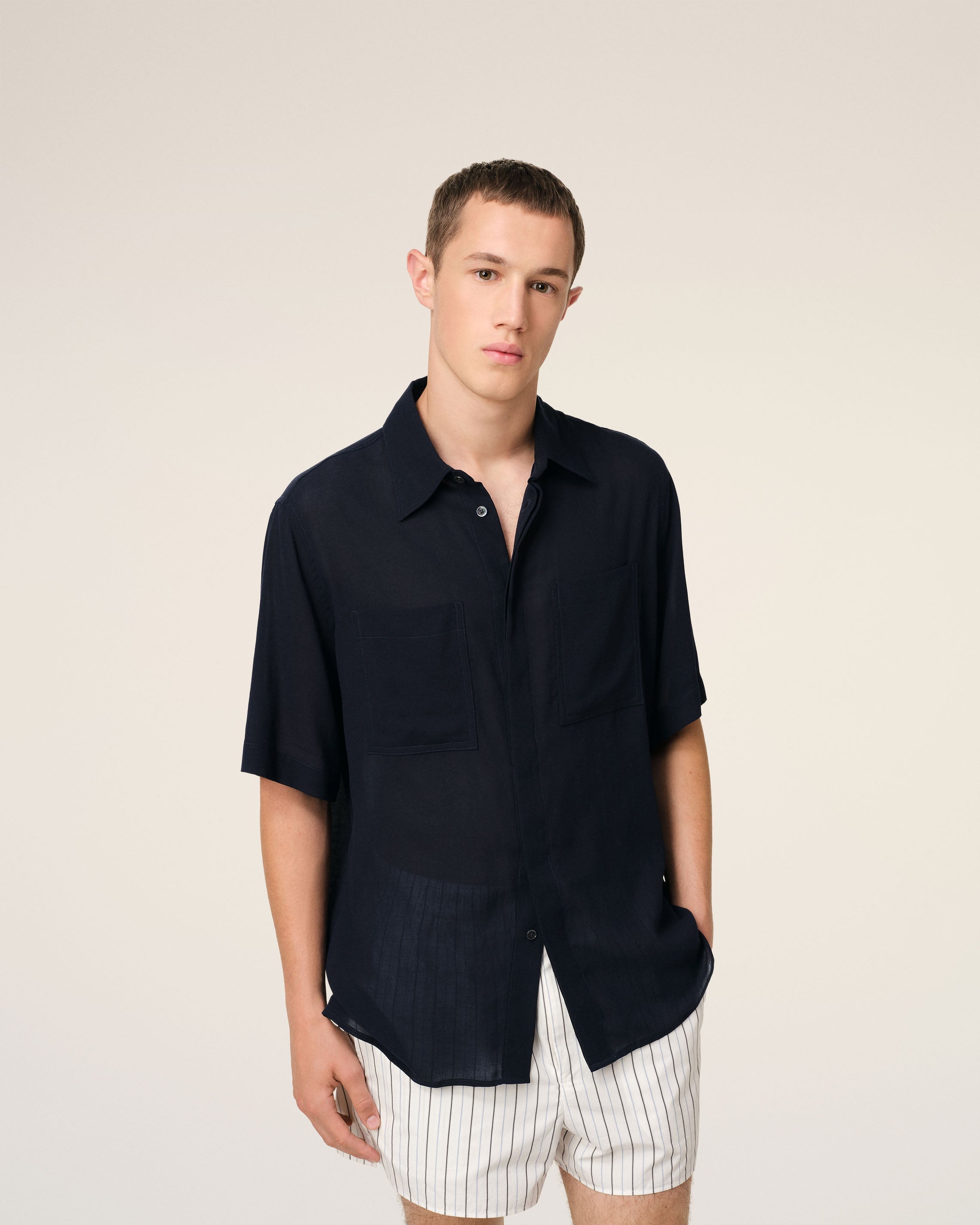 NAVY COTTON SHORT SLEEVE SHIRT - 3