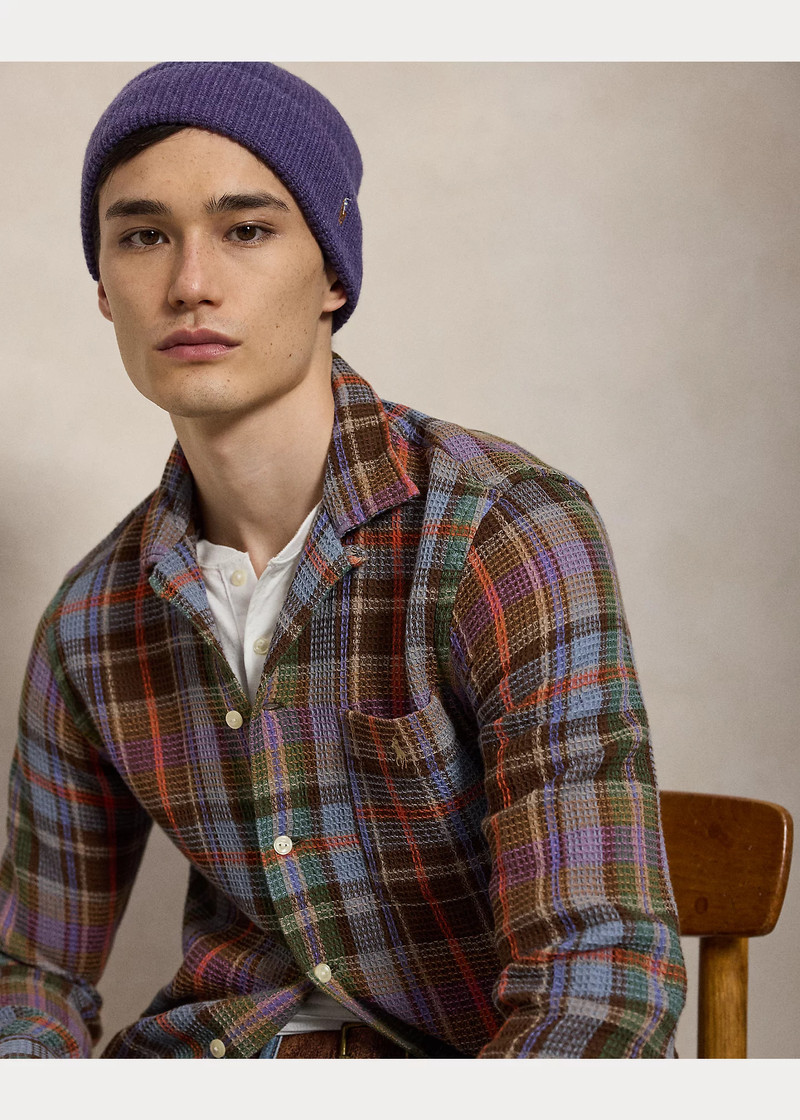Classic Fit Plaid Waffle Camp Shirt 5