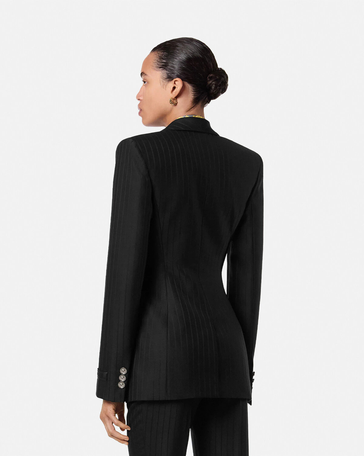 Wool Single-Breasted Pinstripe DV Blazer - 5