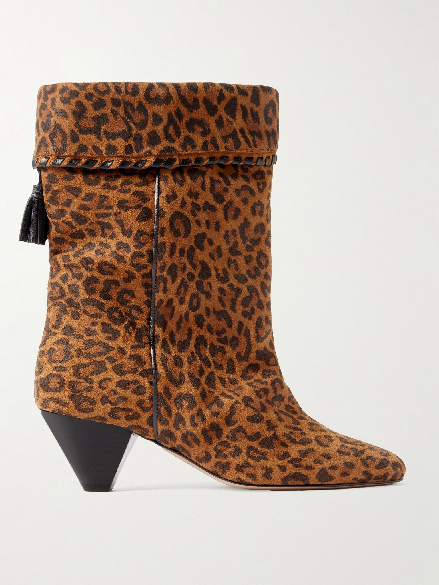 Dalby tasseled leather-trimmed leopard-print suede ankle boots Leopard print - 1