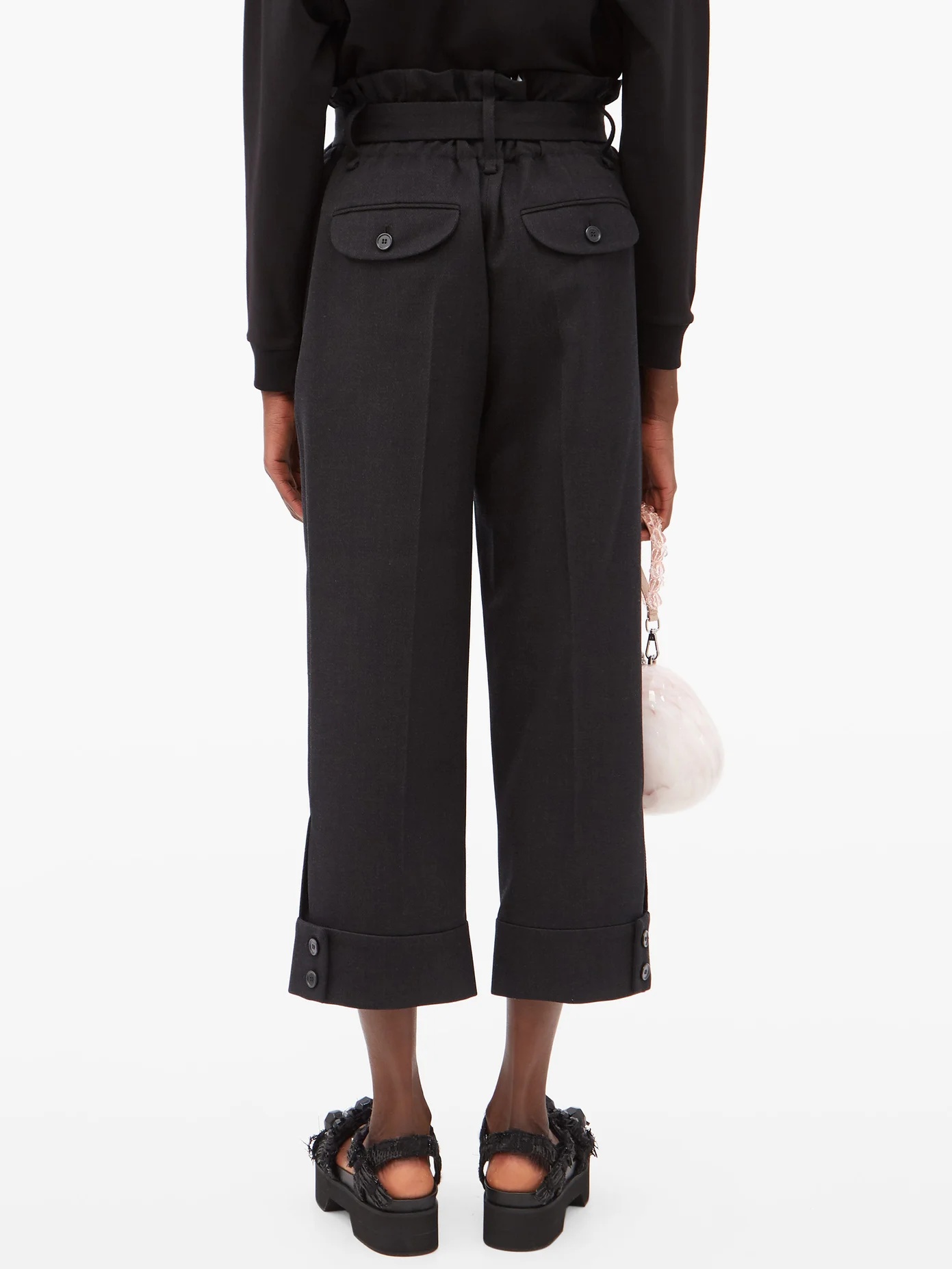 Paperbag-waist twill trousers - 5