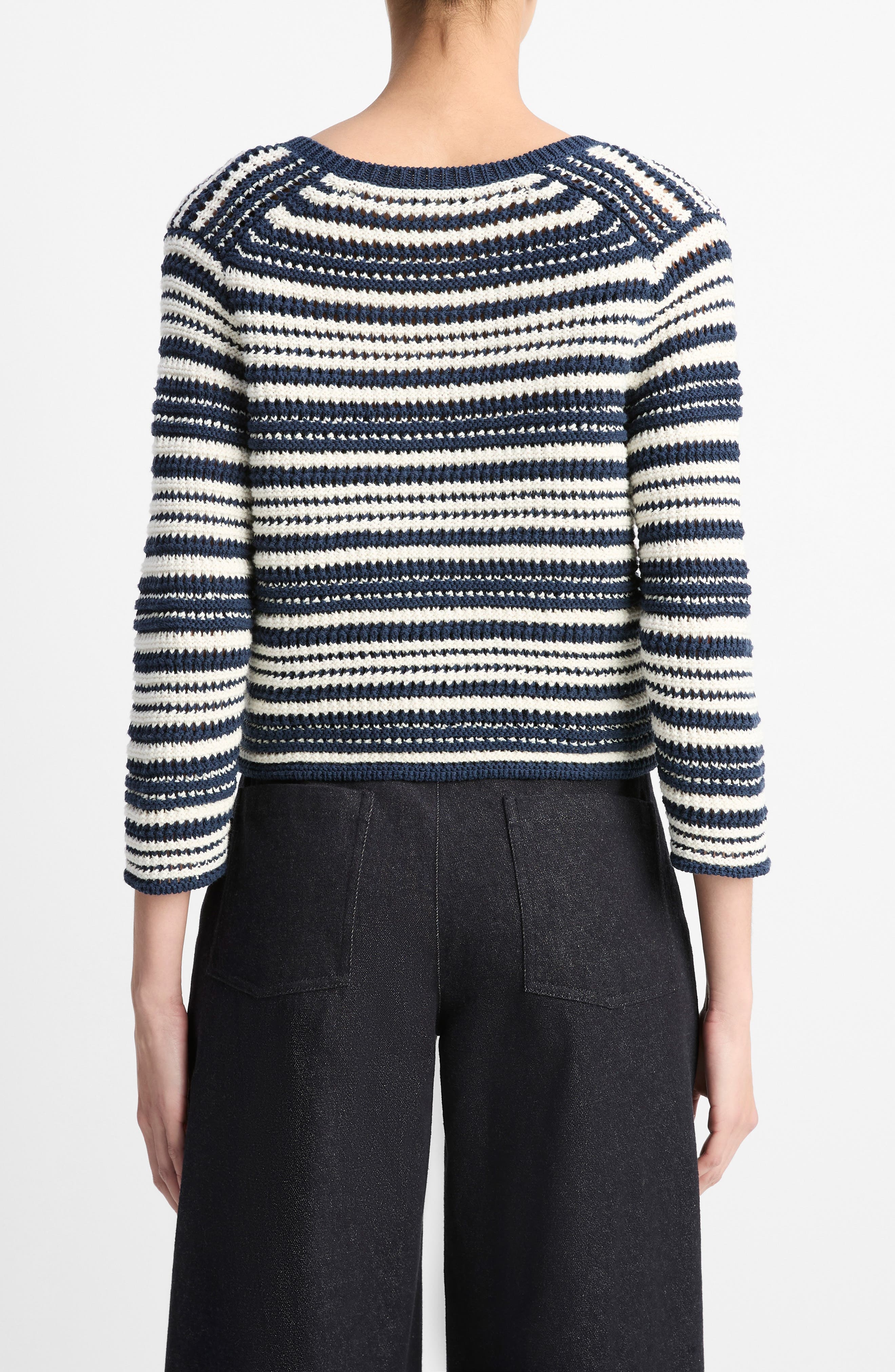 Vince Textured Stripe Cotton Blend Cardigan in Navy/off White at Nordstrom - 2