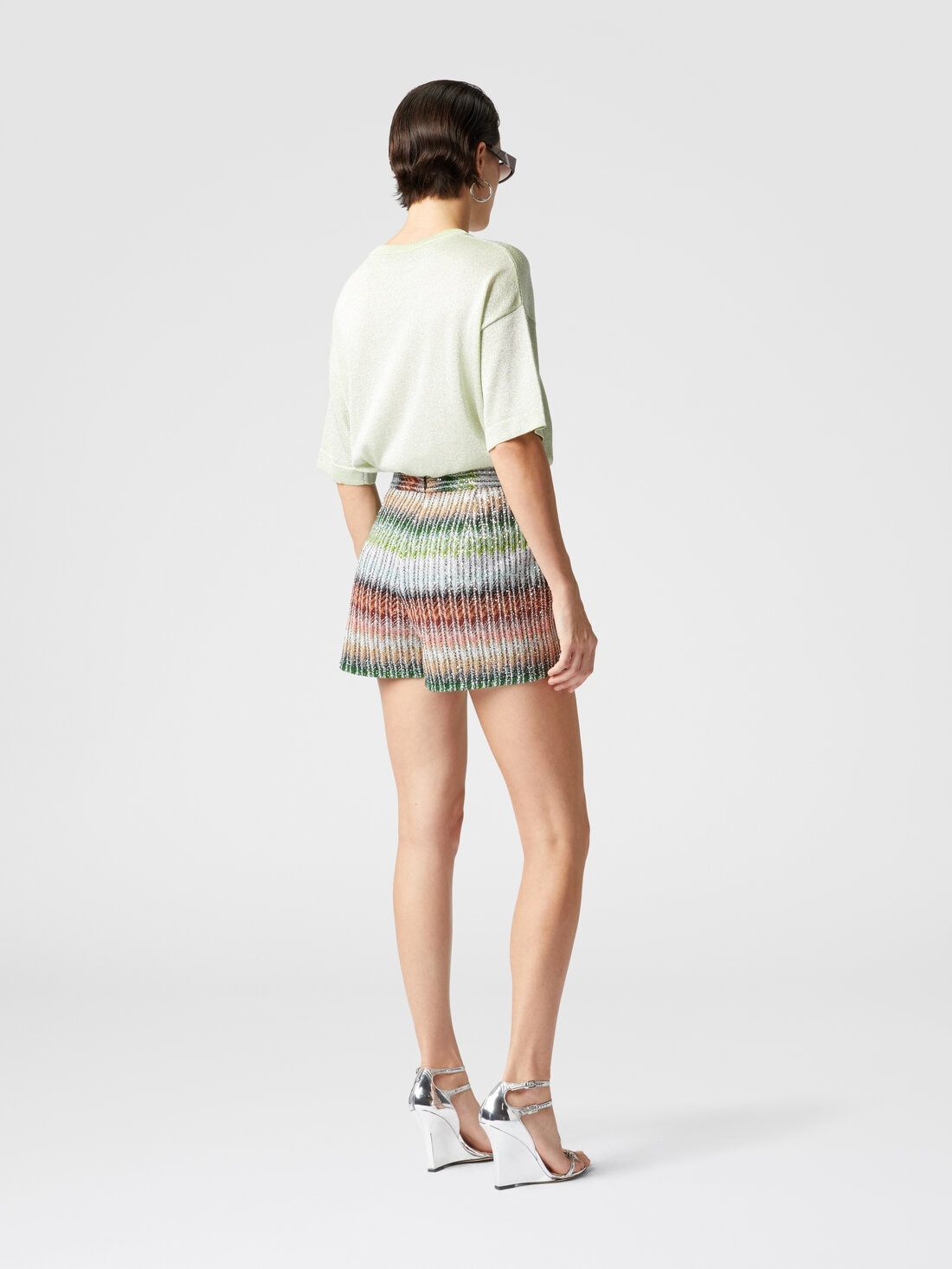 Gradient zig zag knit shorts with sequins - 3