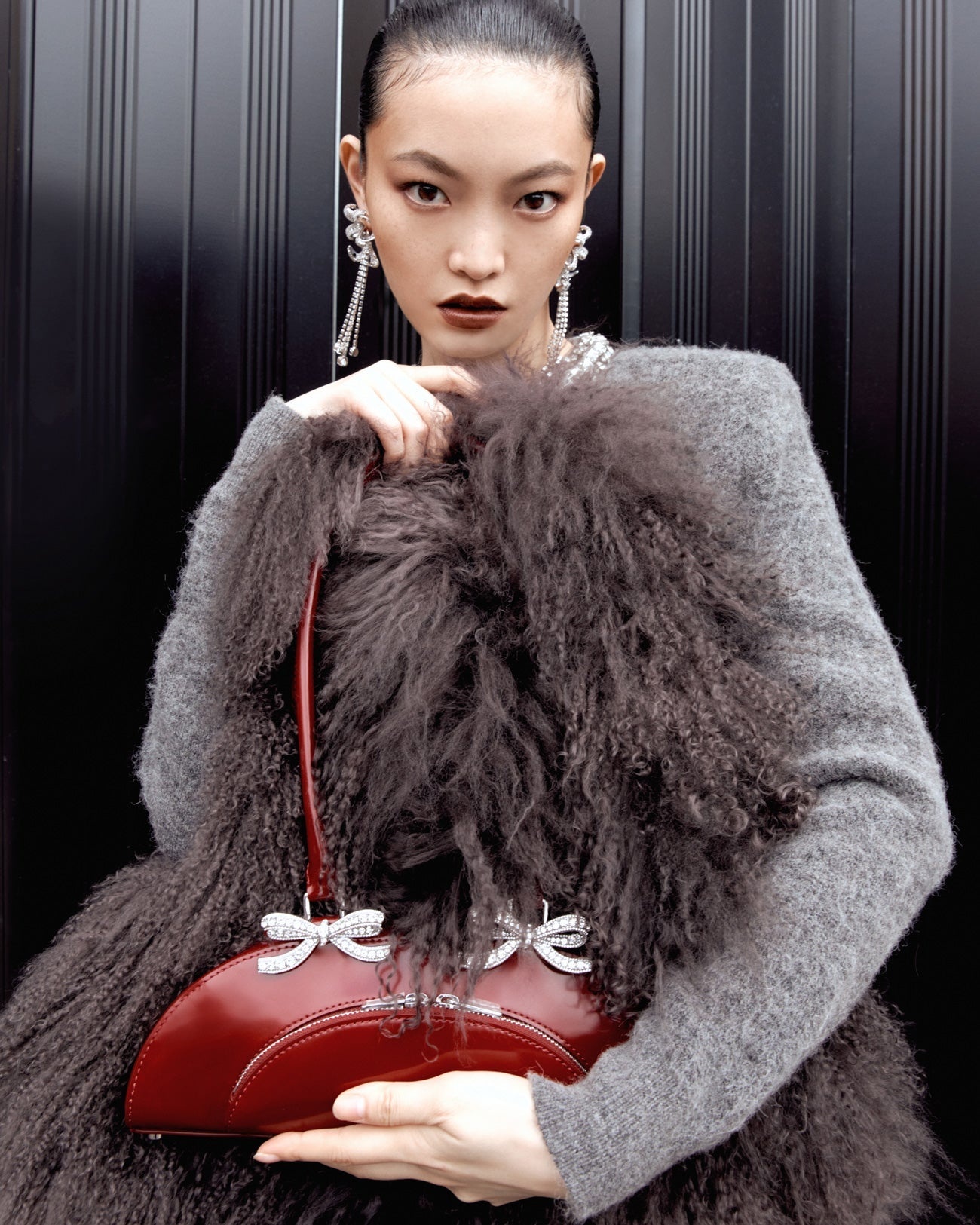 Burgundy Leather Curved Shoulder Bag - 5