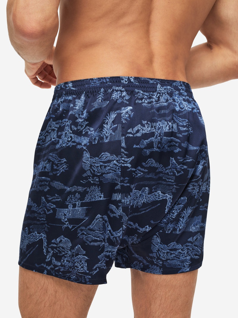 Men's Classic Fit Boxers Brindisi 84 Silk Satin Navy - 7