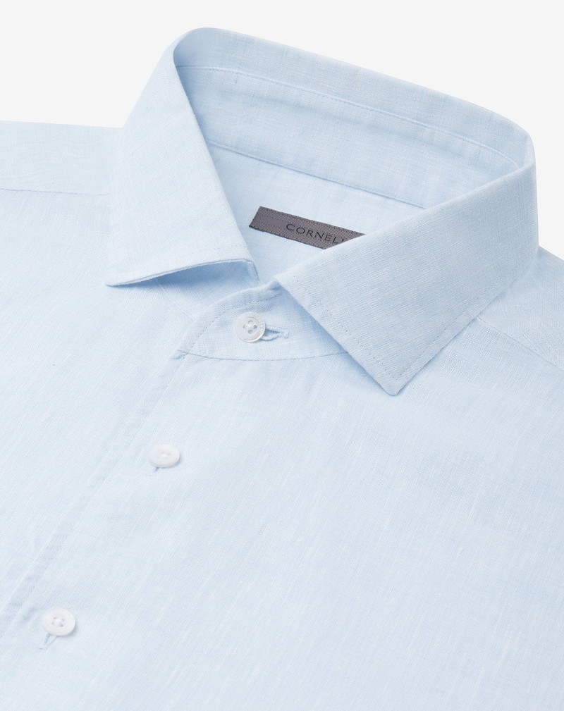 CORNELIANI Light blue chambray linen shirt outlook