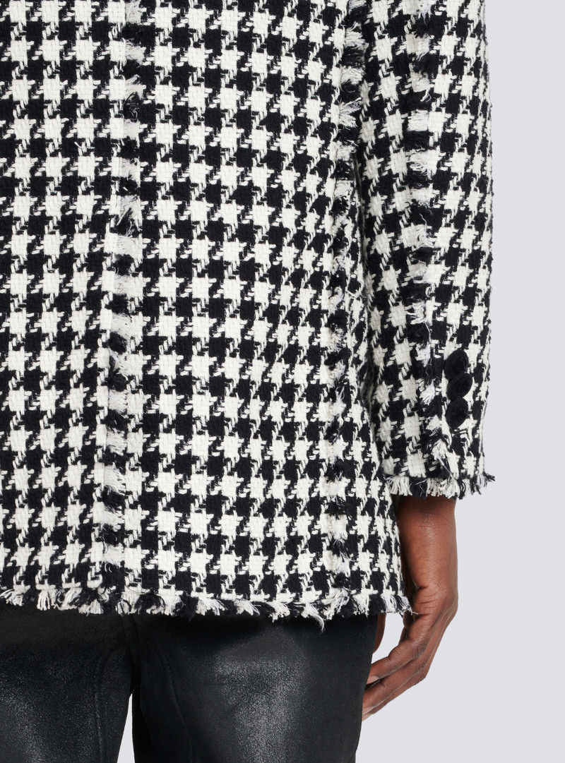 Houndstooth print tweed blazer with Balmain badge 7