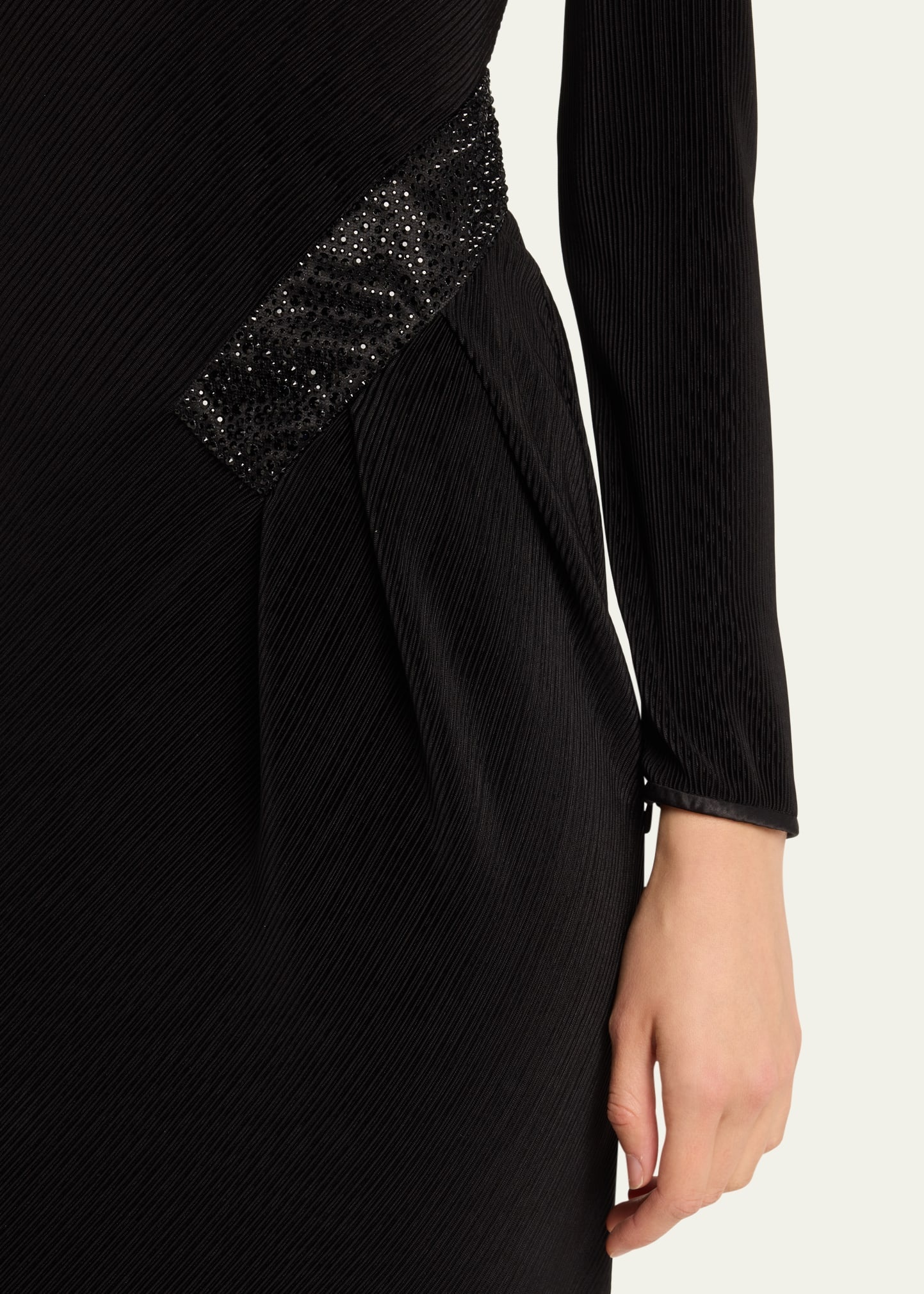Plisse Jersey Gown with Beaded Hip Detail - 5